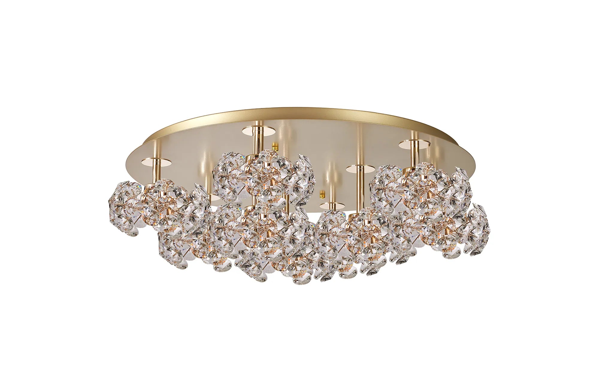 Grosvenor French Gold Round 9 Light - Flush Fitting - French Gold & Clear Crystal Shade