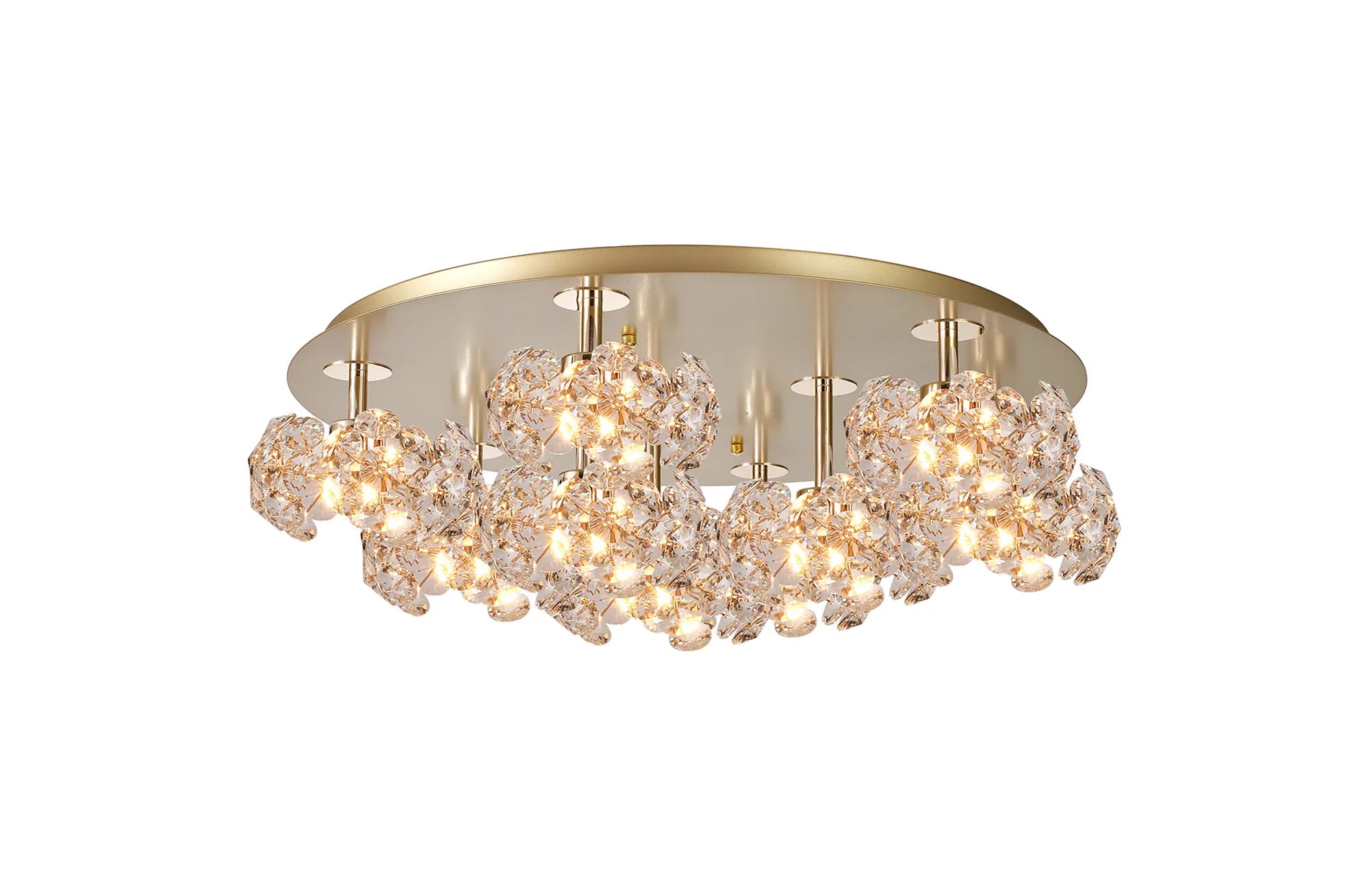 Grosvenor French Gold Round 9 Light - Flush Fitting - French Gold & Clear Crystal Shade