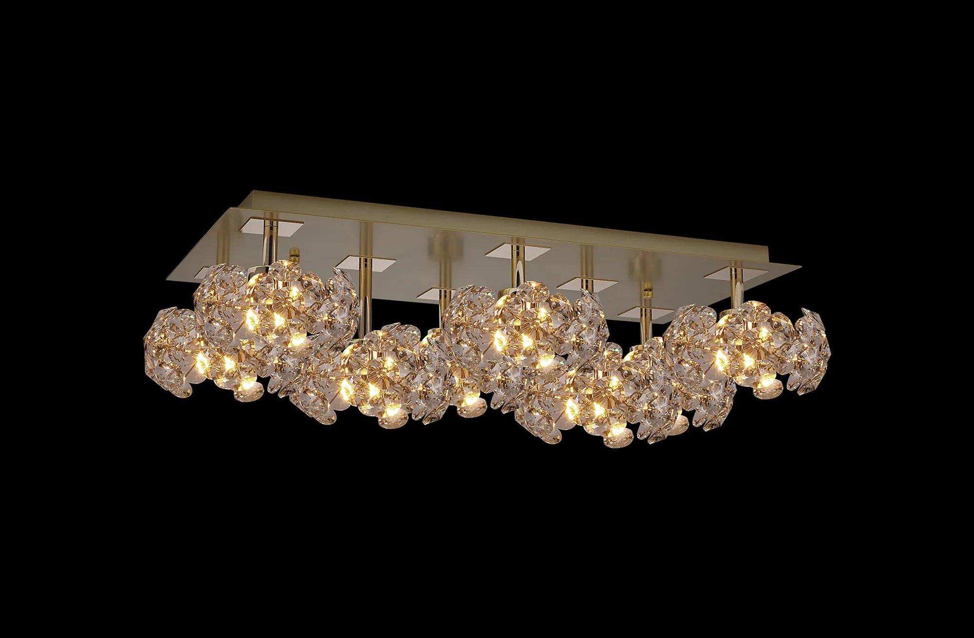 Grosvenor French Gold Rectangle 8 Light - Flush Fitting - French Gold & Clear Crystal Shade