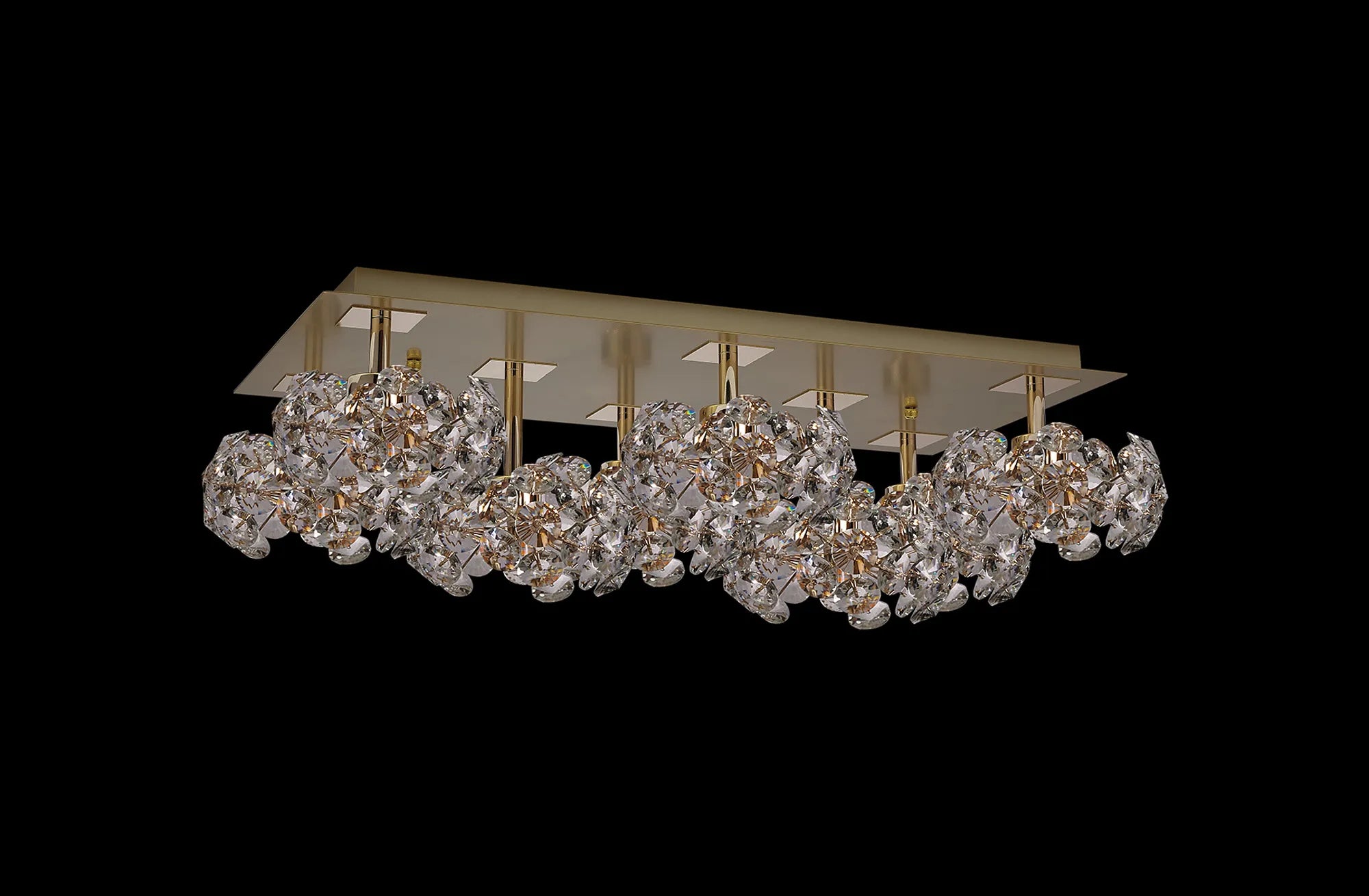 Grosvenor French Gold Rectangle 8 Light - Flush Fitting - French Gold & Clear Crystal Shade