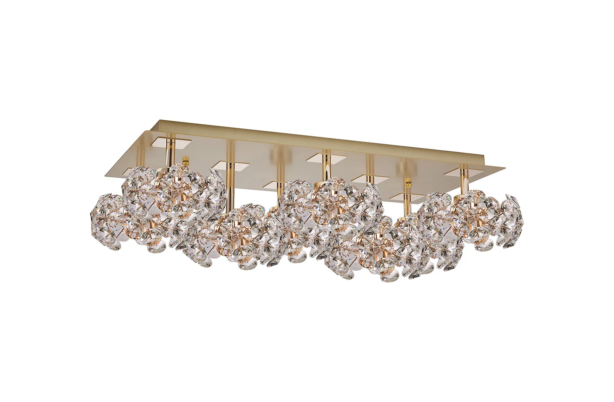 Grosvenor French Gold Rectangle 8 Light - Flush Fitting - French Gold & Clear Crystal Shade