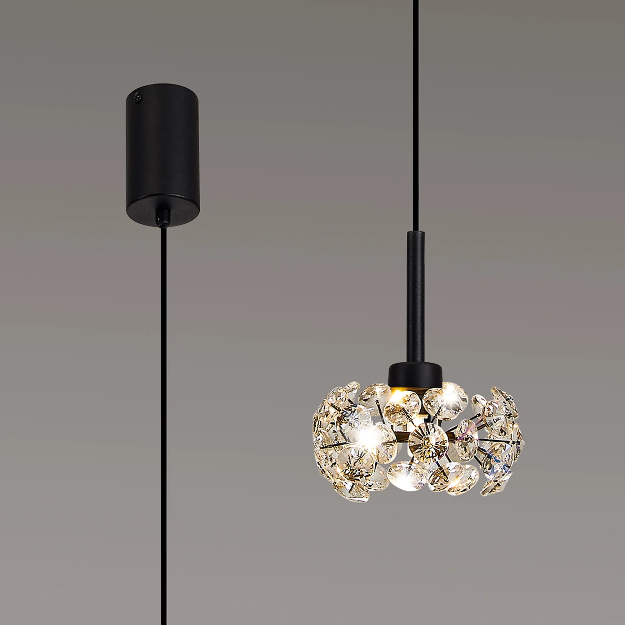 Grosvenor Single Pendant - Satin Black & Crystal Shade