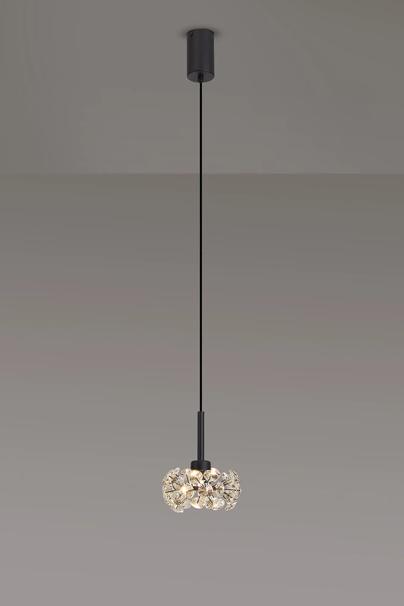 Grosvenor Single Pendant - Satin Black & Crystal Shade