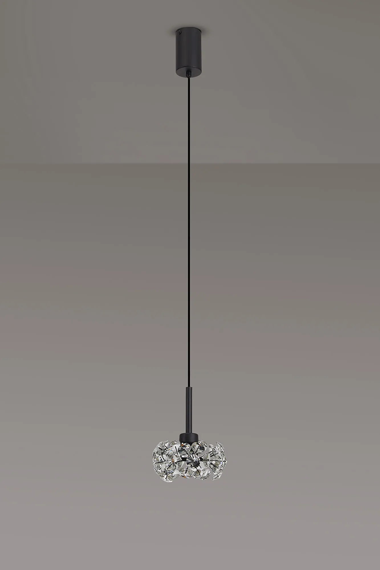 Grosvenor Single Pendant - Satin Black & Crystal Shade