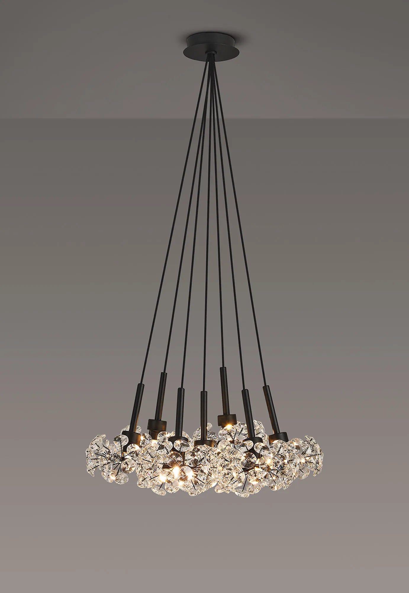 Grosvenor 7 Light Cluster Pendant - Satin Black & Crystal Shade