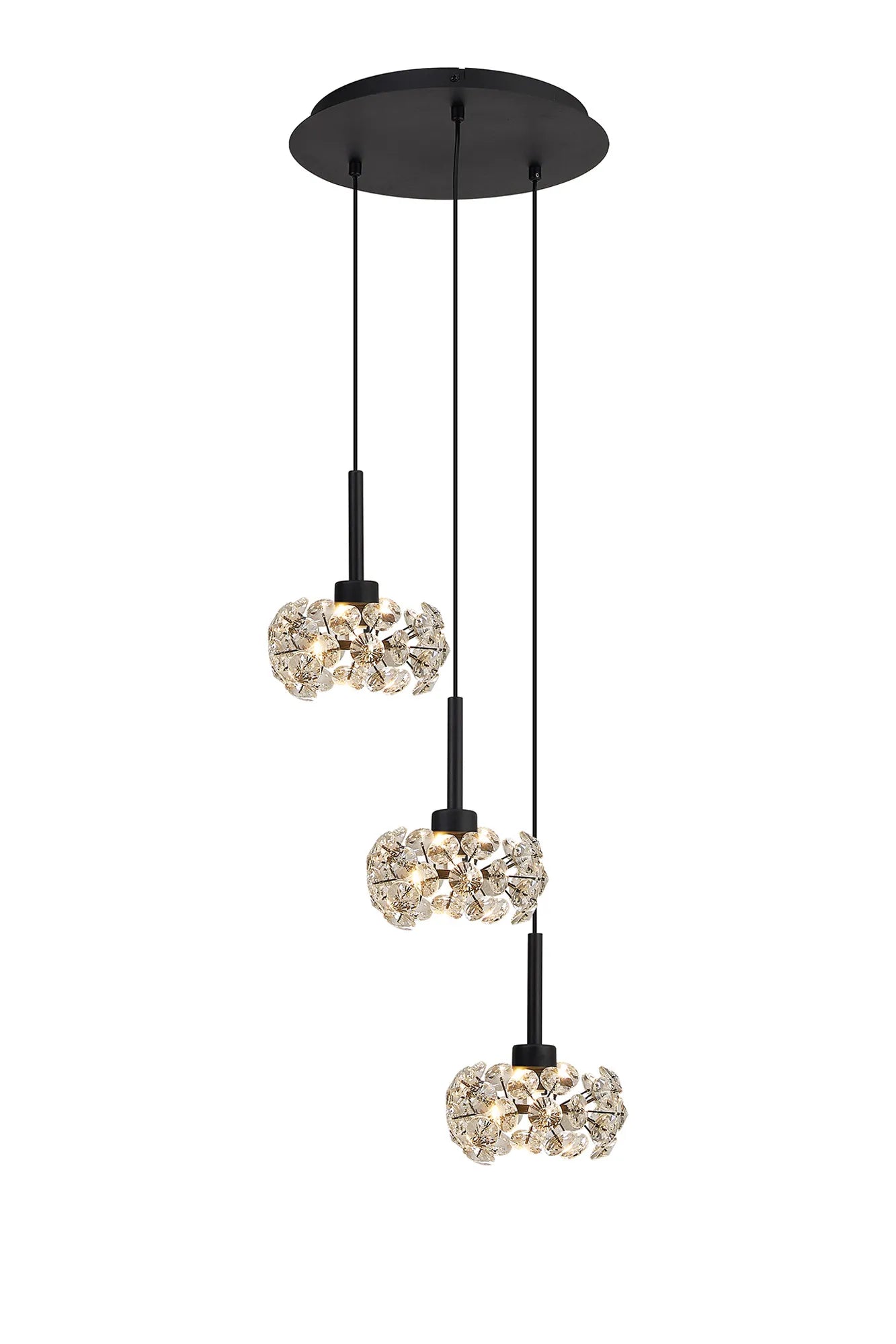 Grosvenor 3 Light Round Pendant - Satin Black & Crystal Shade
