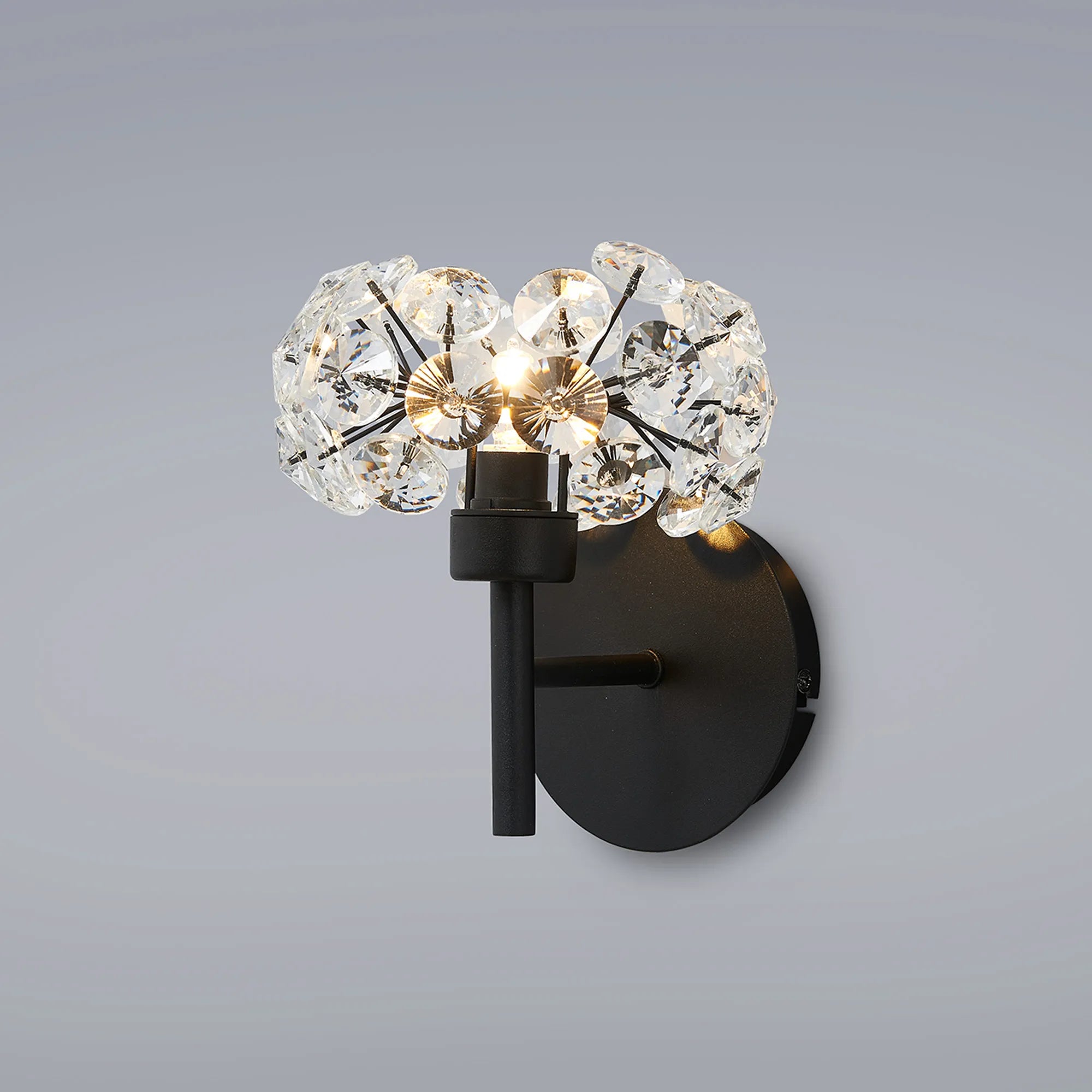 Grosvenor Single Switched Wall Lamp - Satin Black & Crystal Shade