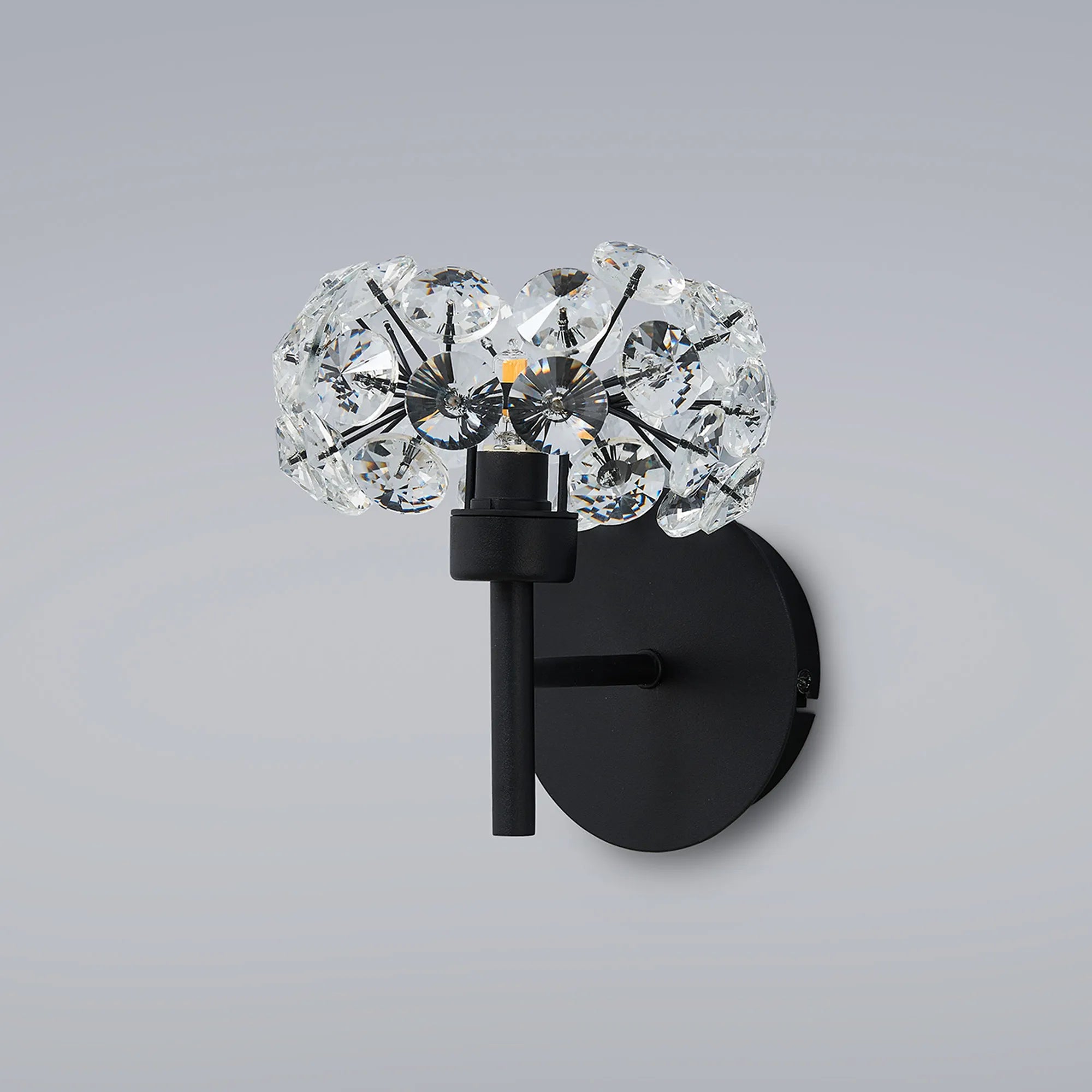 Grosvenor Single Switched Wall Lamp - Satin Black & Crystal Shade