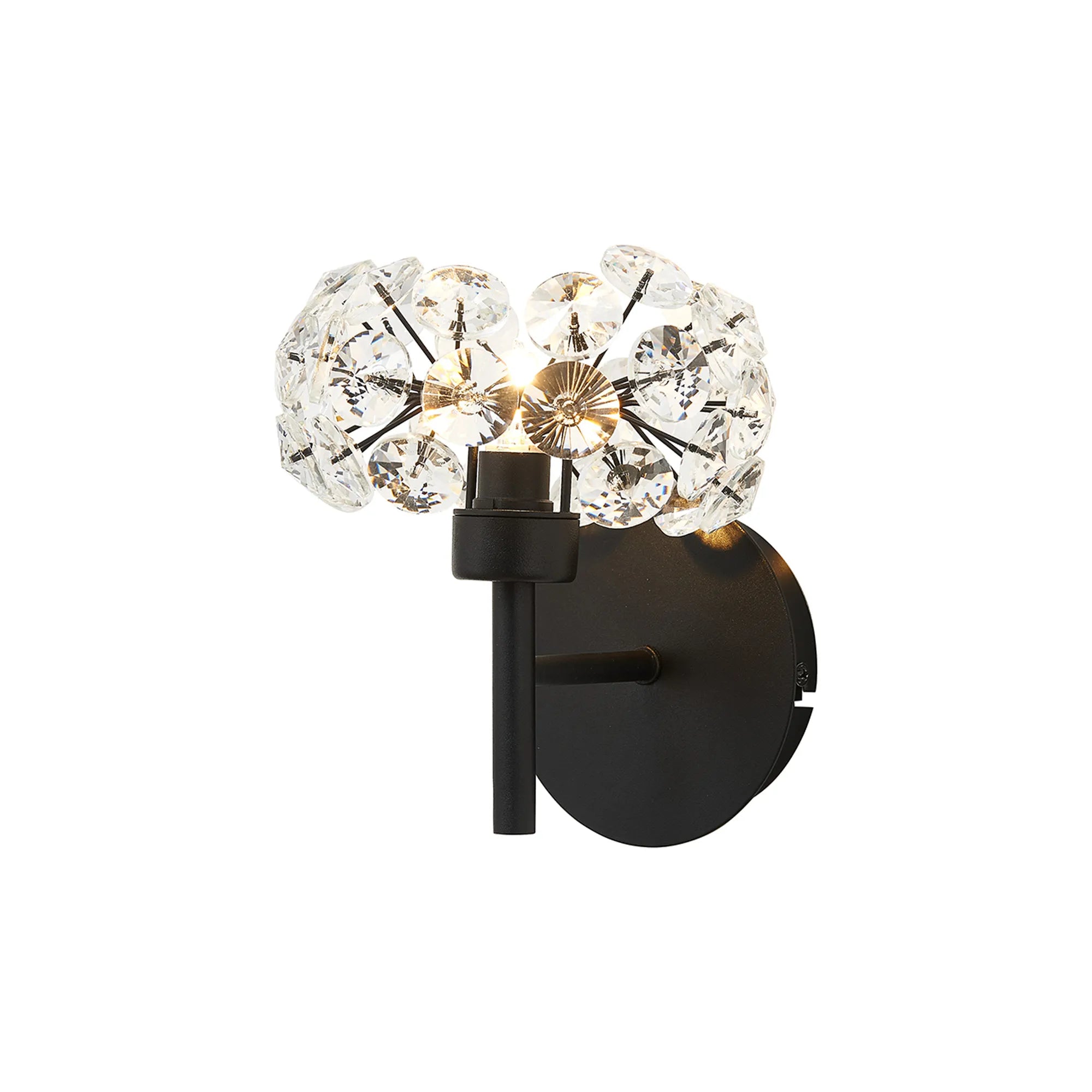 Grosvenor Single Switched Wall Lamp - Satin Black & Crystal Shade