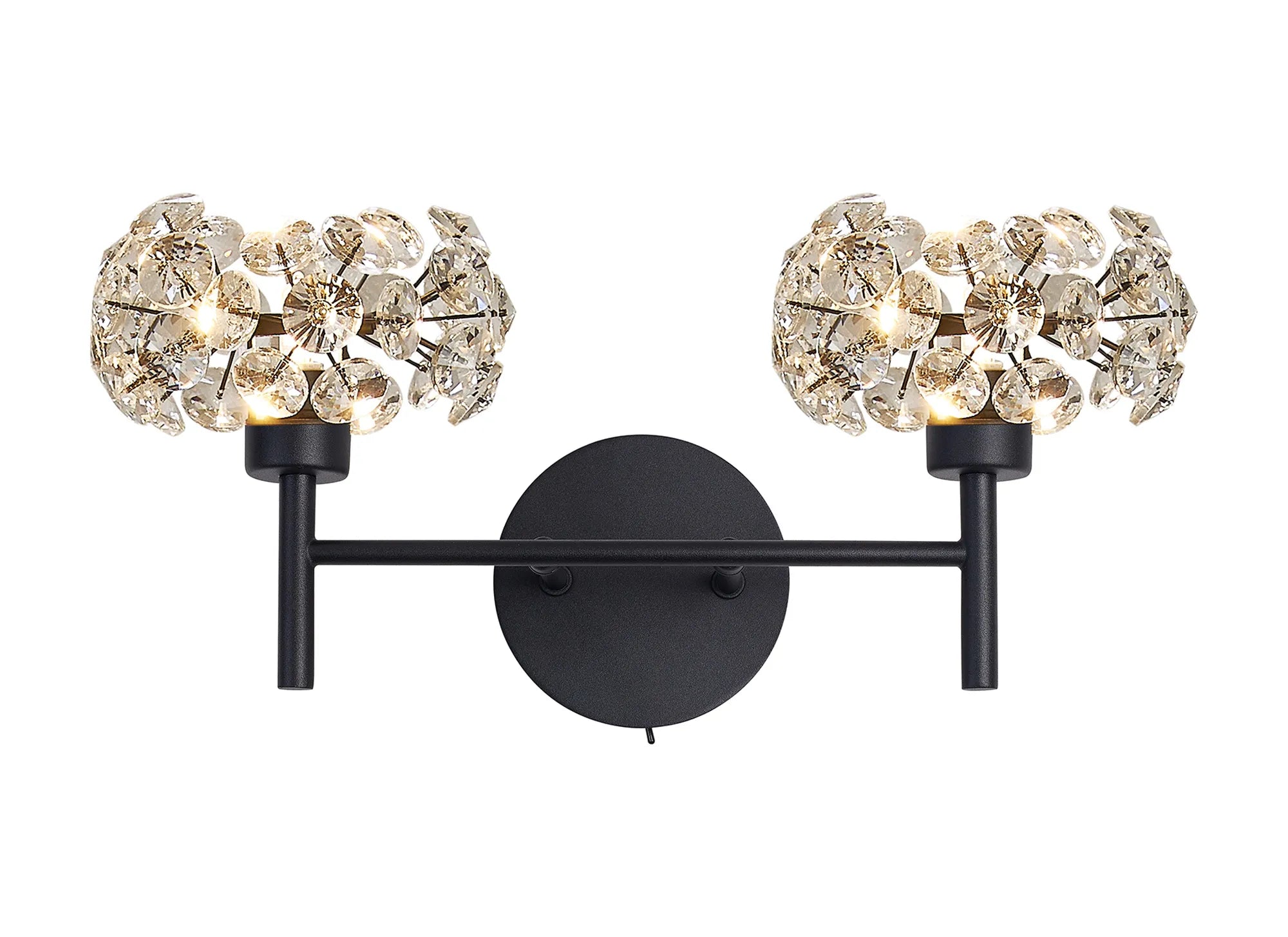 Grosvenor 2 x Switched Wall Lamp - Satin Black & Crystal Shade