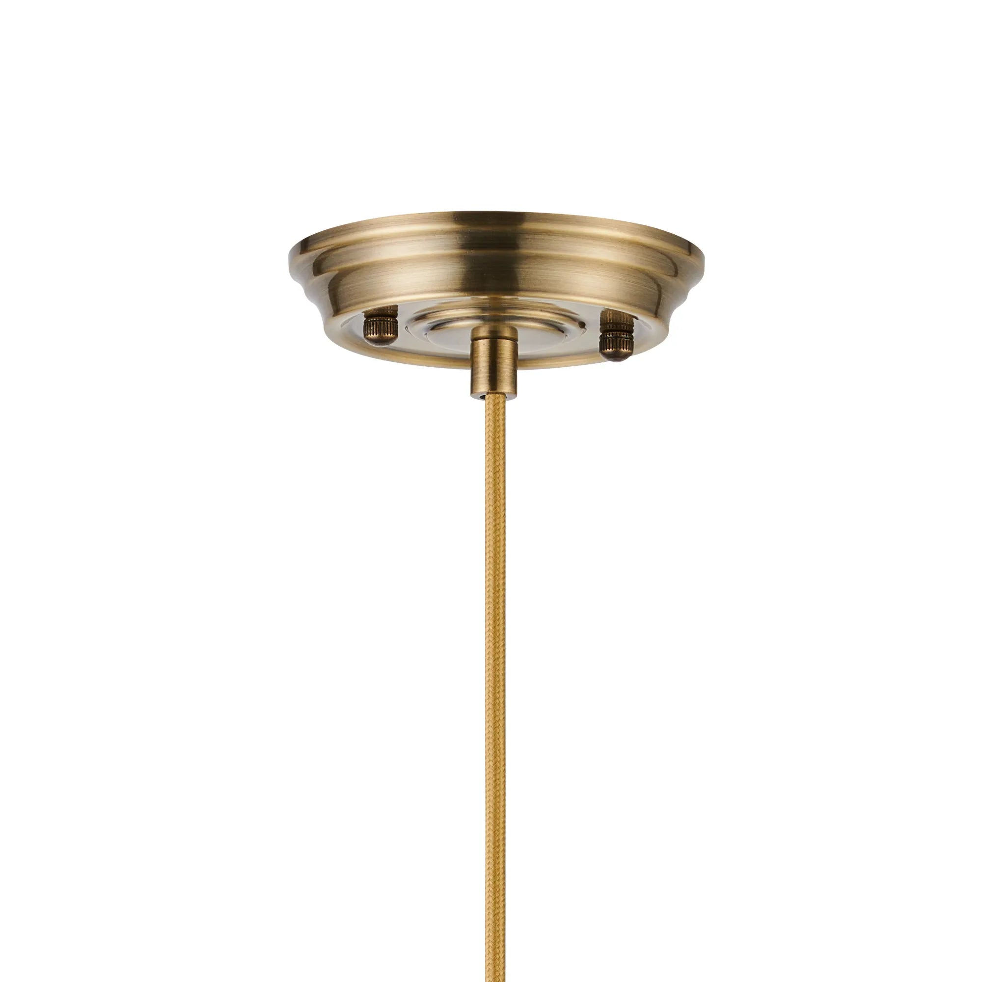 Grove Single Pendant with Flower Bud Shade - Antique Brass & Golden Brown Braided Cable & Cognac