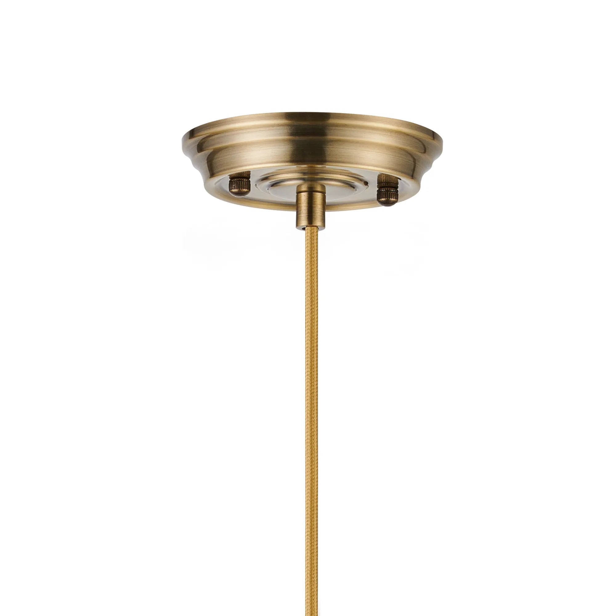 Grove Single Pendant with Flower Bud Shade - Antique Brass & Golden Brown Braided Cable & Iridescent Faded