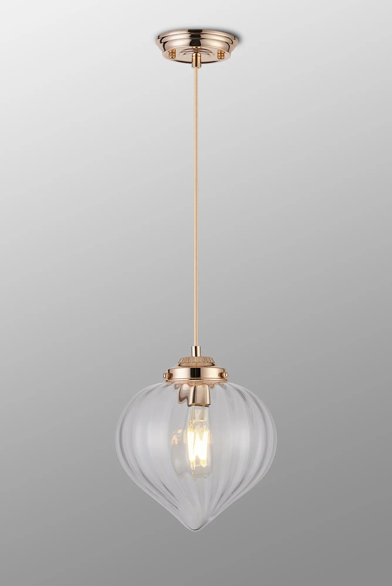 Grove Single Pendant with Flower Bud Shade - French Gold & Gold Braided Cable & Clear