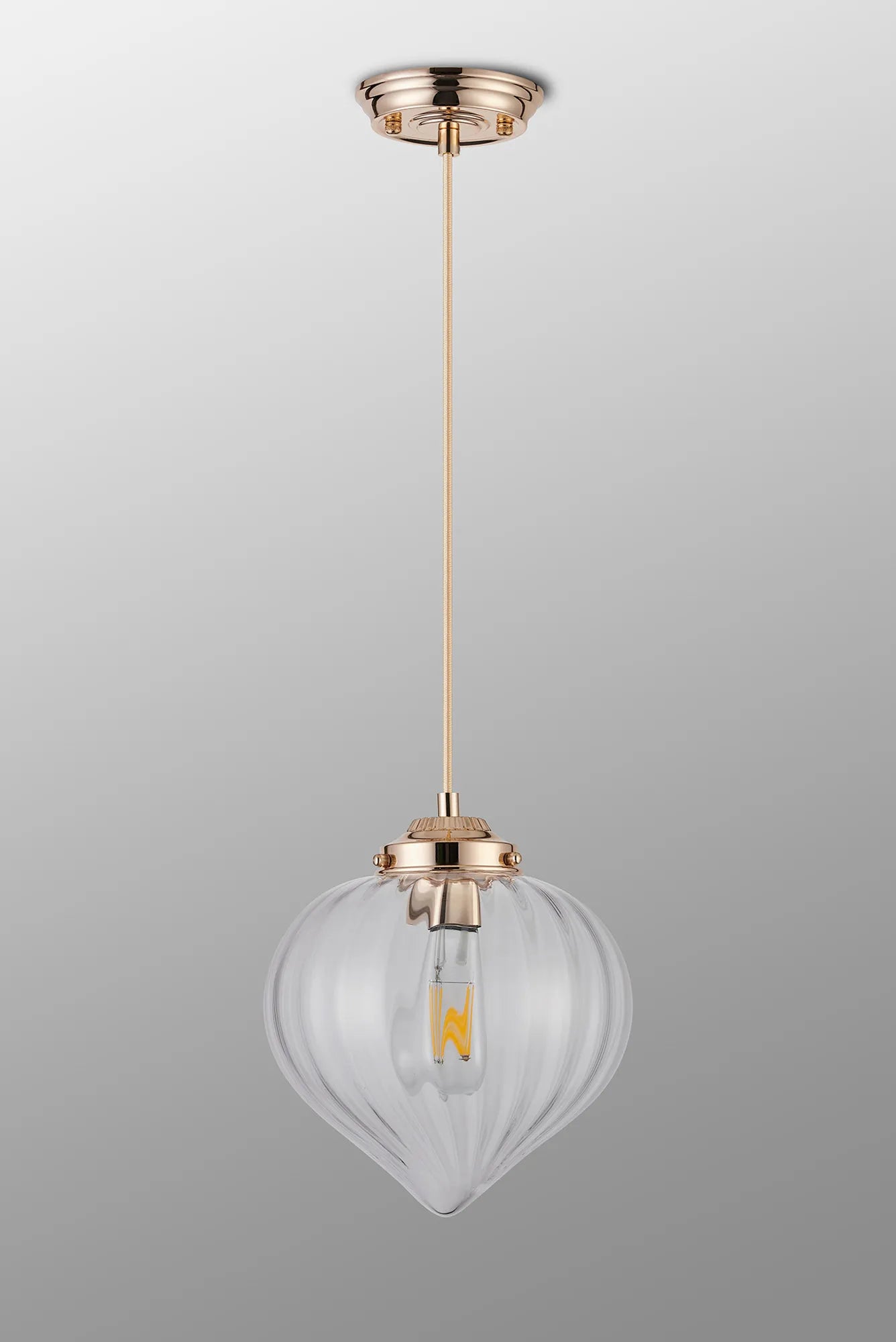 Grove Single Pendant with Flower Bud Shade - French Gold & Gold Braided Cable & Clear