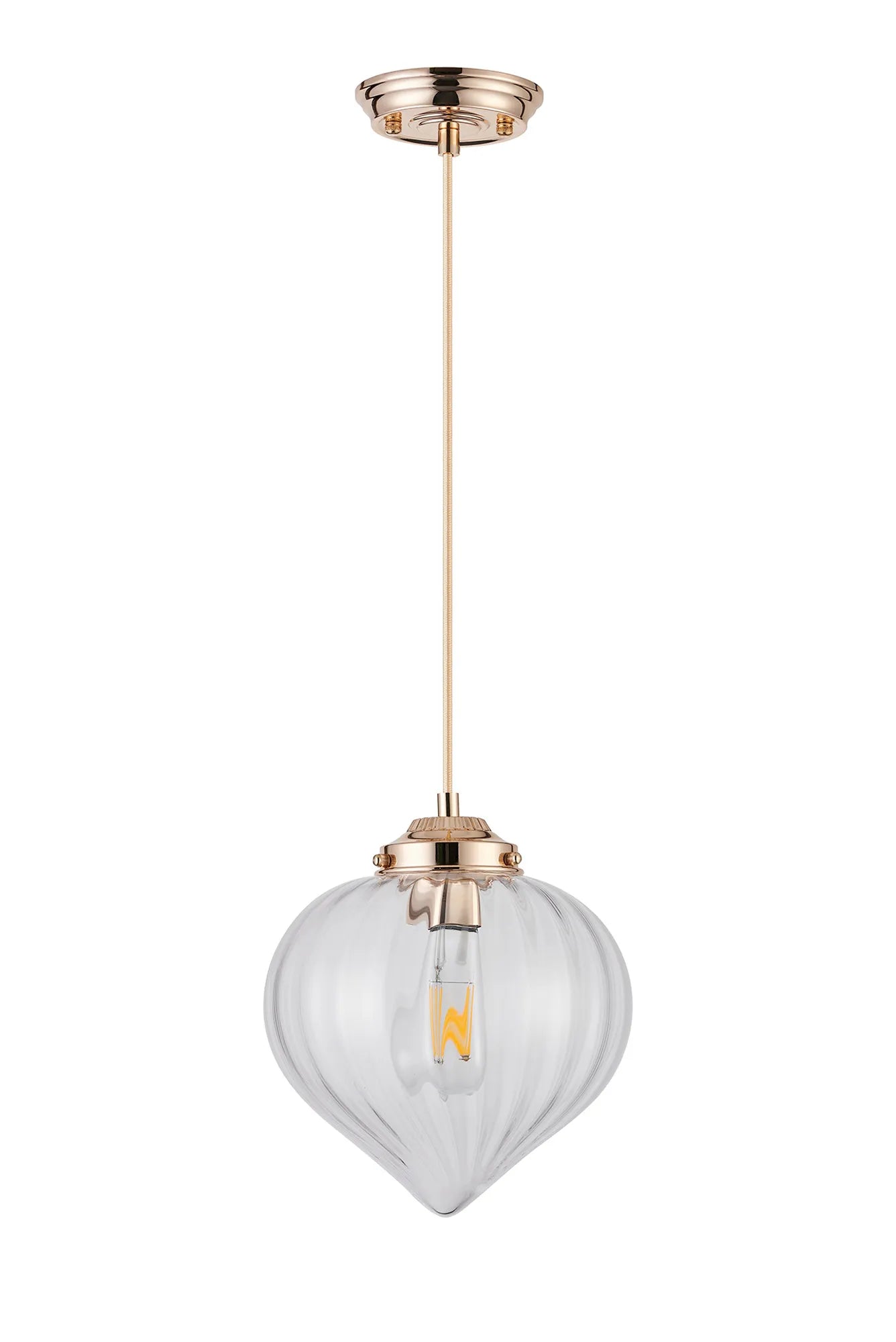 Grove Single Pendant with Flower Bud Shade - French Gold & Gold Braided Cable & Clear