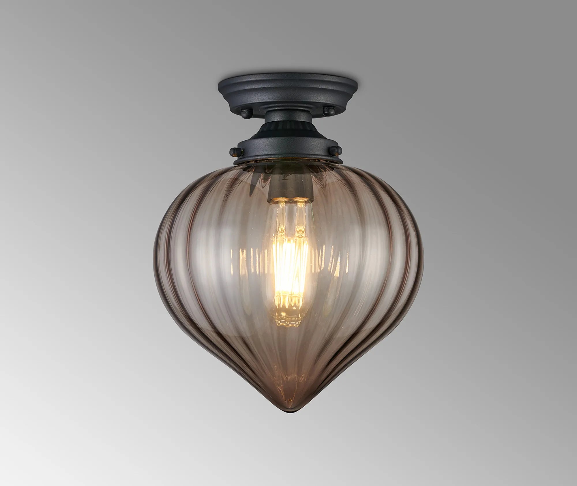 Grove Flush Ceiling Light with Flower Bud Shade - Satin Black & Cognac