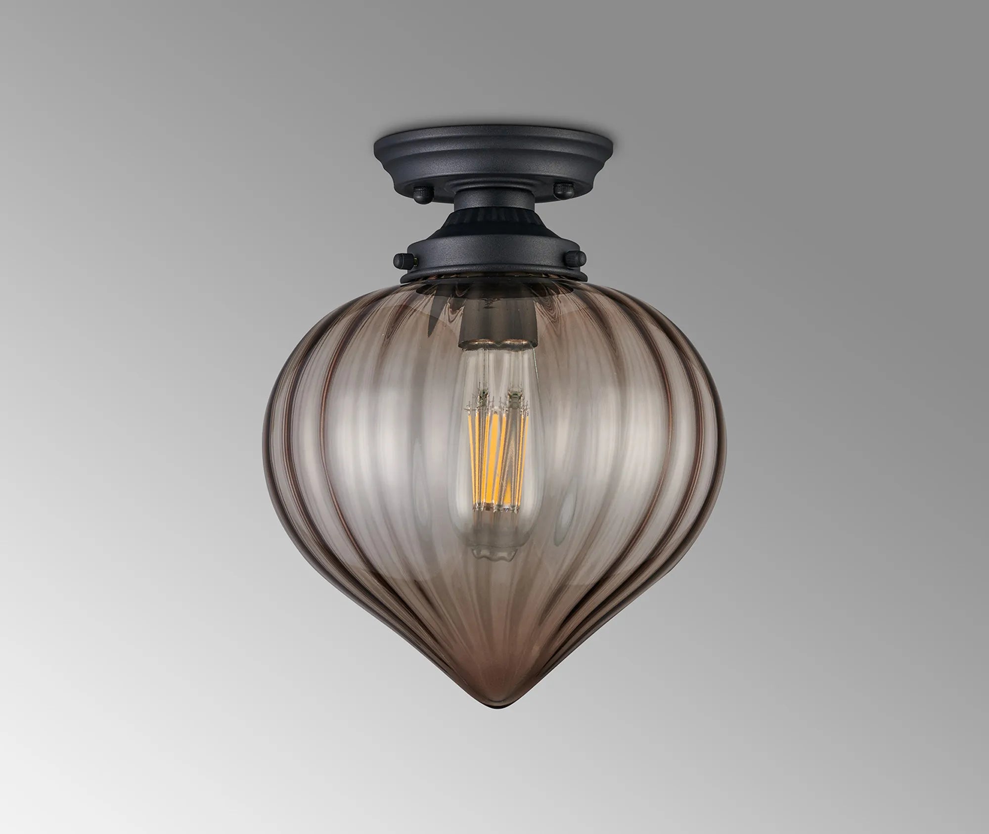 Grove Flush Ceiling Light with Flower Bud Shade - Satin Black & Cognac