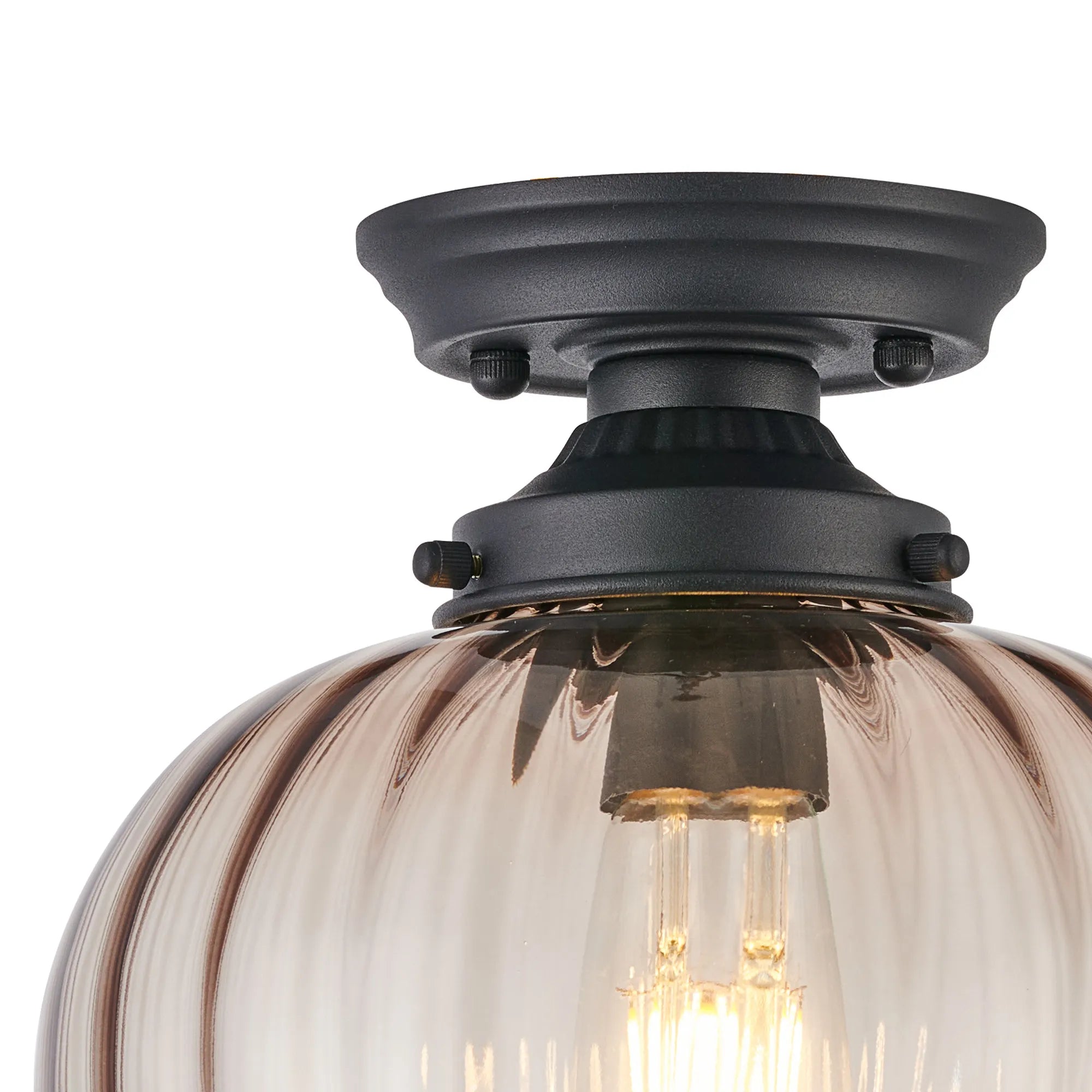 Grove Flush Ceiling Light with Flower Bud Shade - Satin Black & Cognac