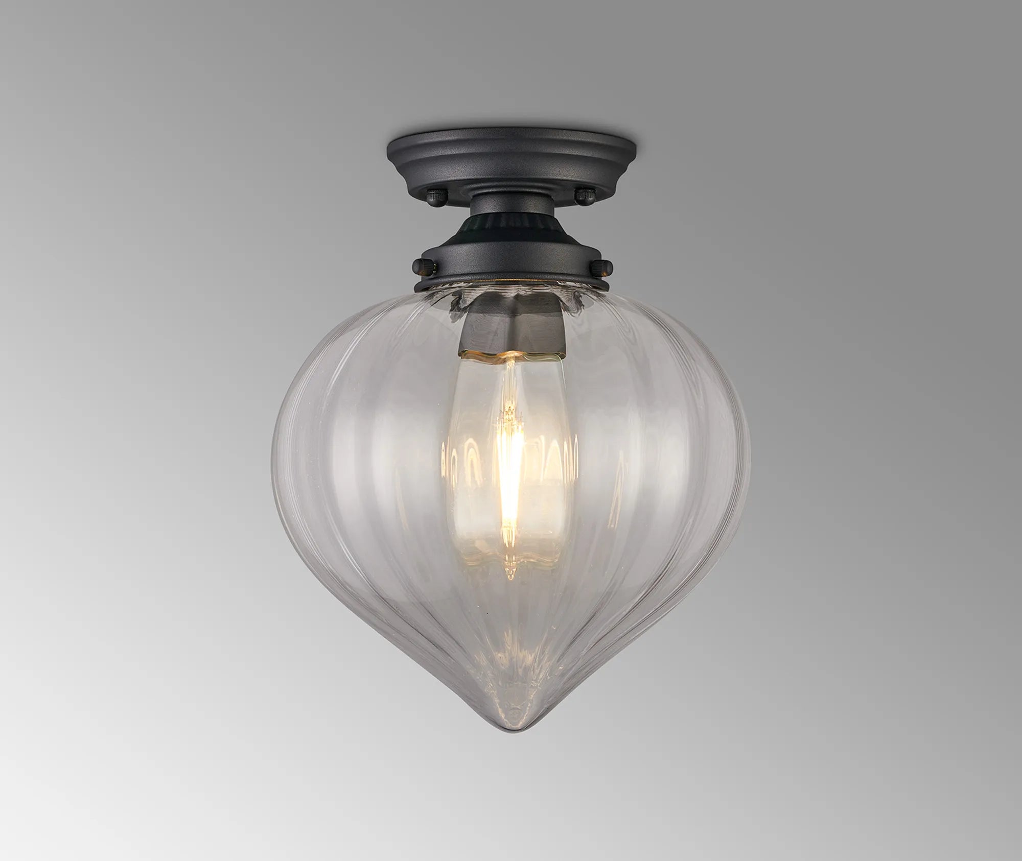 Grove Flush Ceiling Light with Flower Bud Shade - Satin Black & Clear