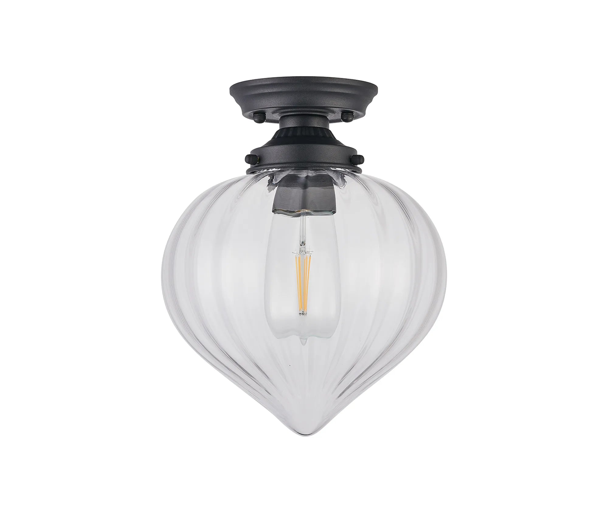 Grove Flush Ceiling Light with Flower Bud Shade - Satin Black & Clear