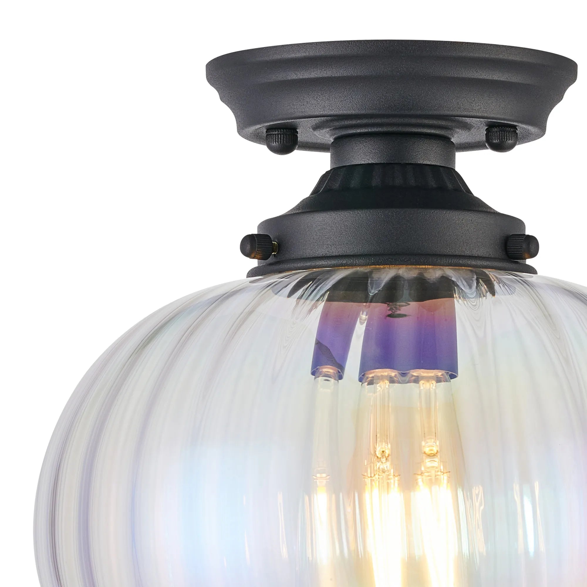 Grove Flush Ceiling Light with Flower Bud Shade - Satin Black & Iridescent Faded