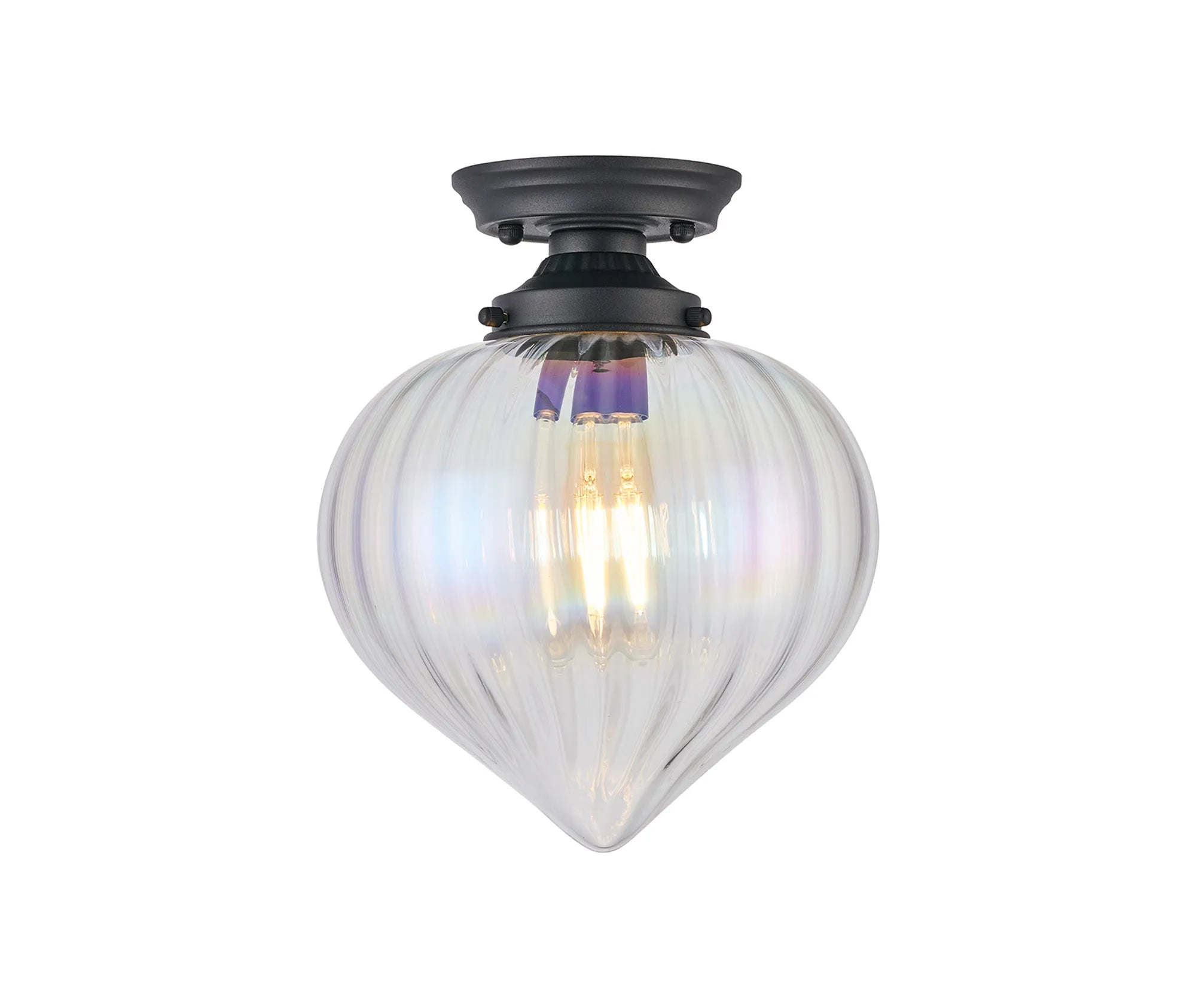Grove Flush Ceiling Light with Flower Bud Shade - Satin Black & Iridescent Faded