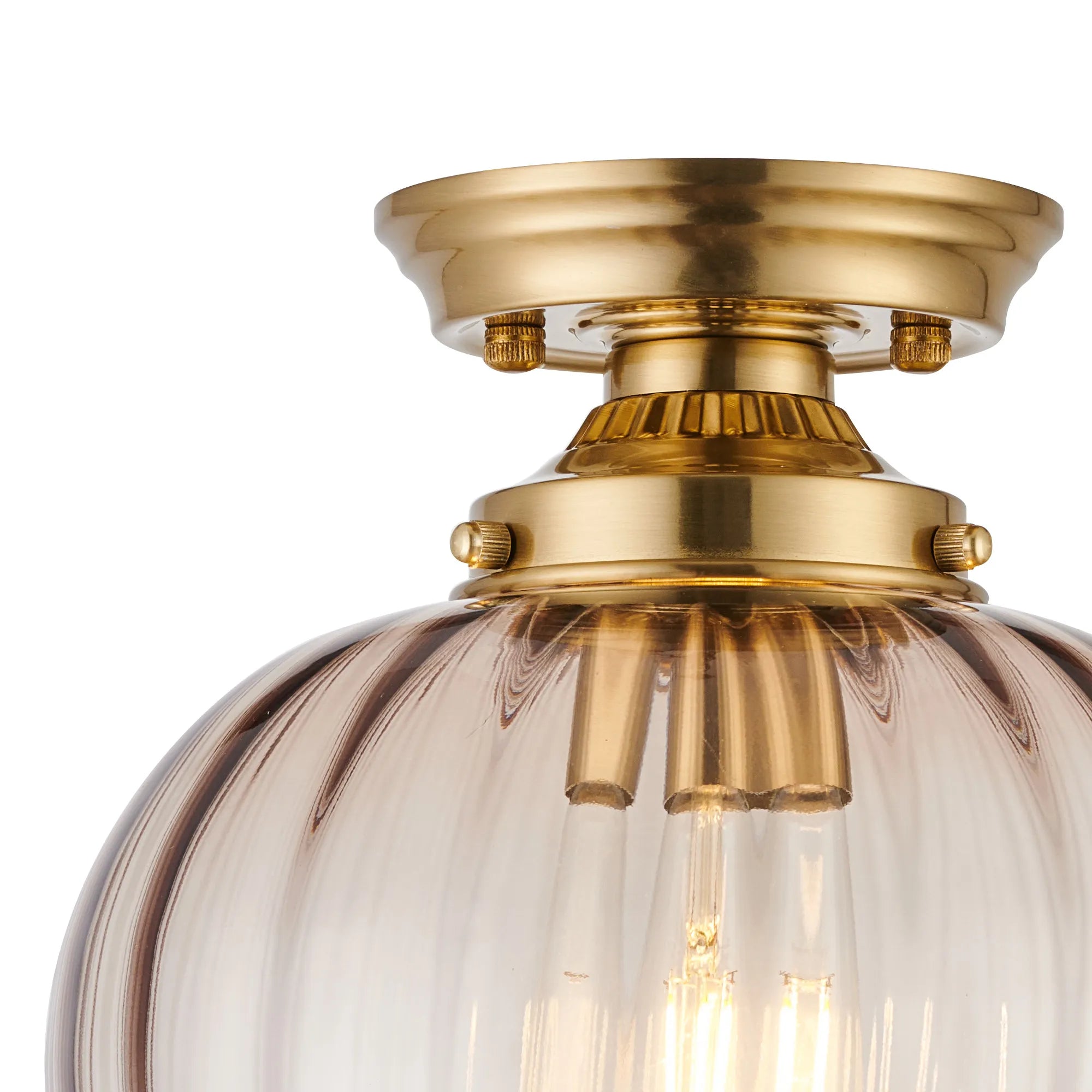 Grove Flush Ceiling Light with Flower Bud Shade - Brass & Cognac