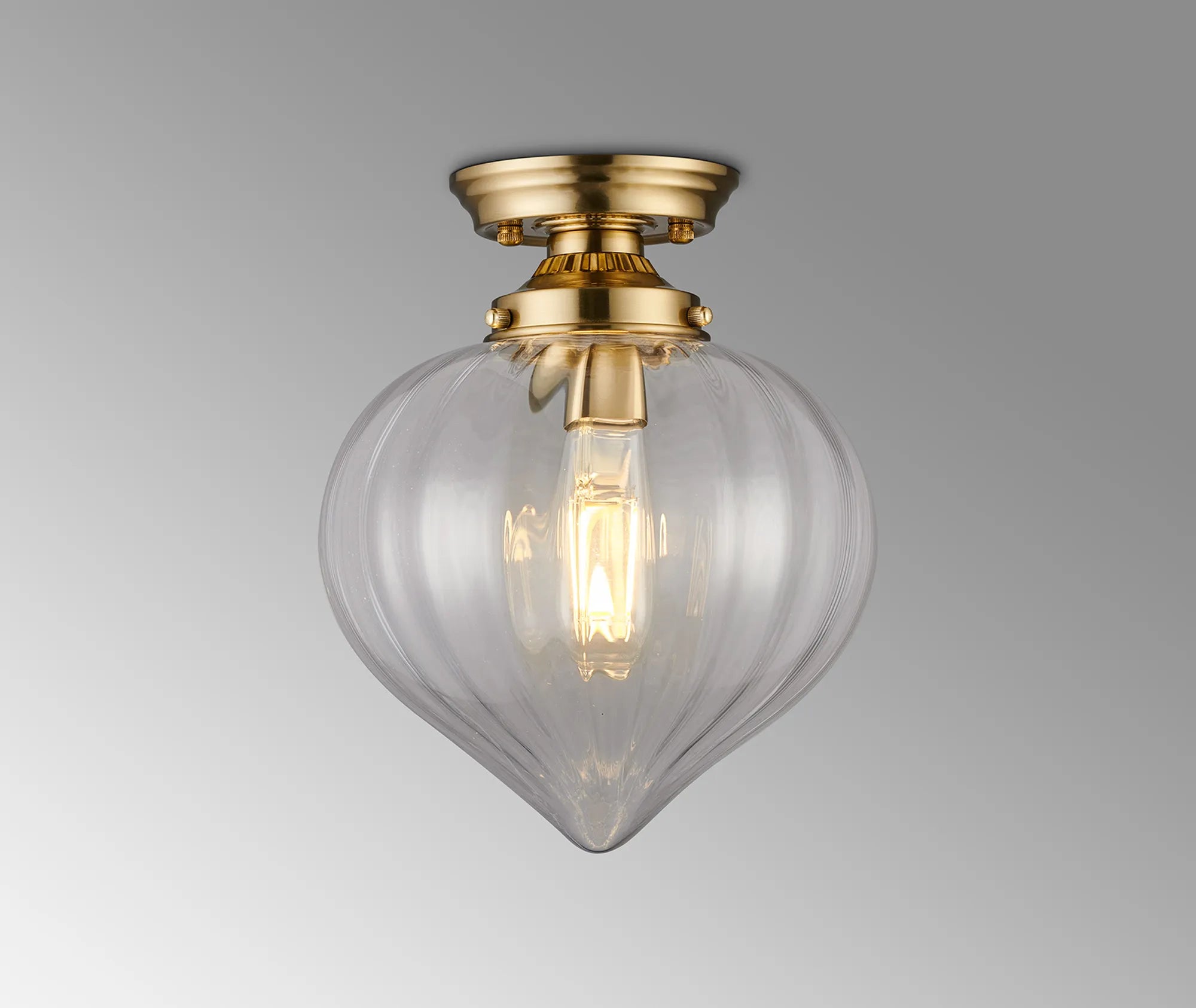 Grove Flush Ceiling Light with Flower Bud Shade - Brass & Clear