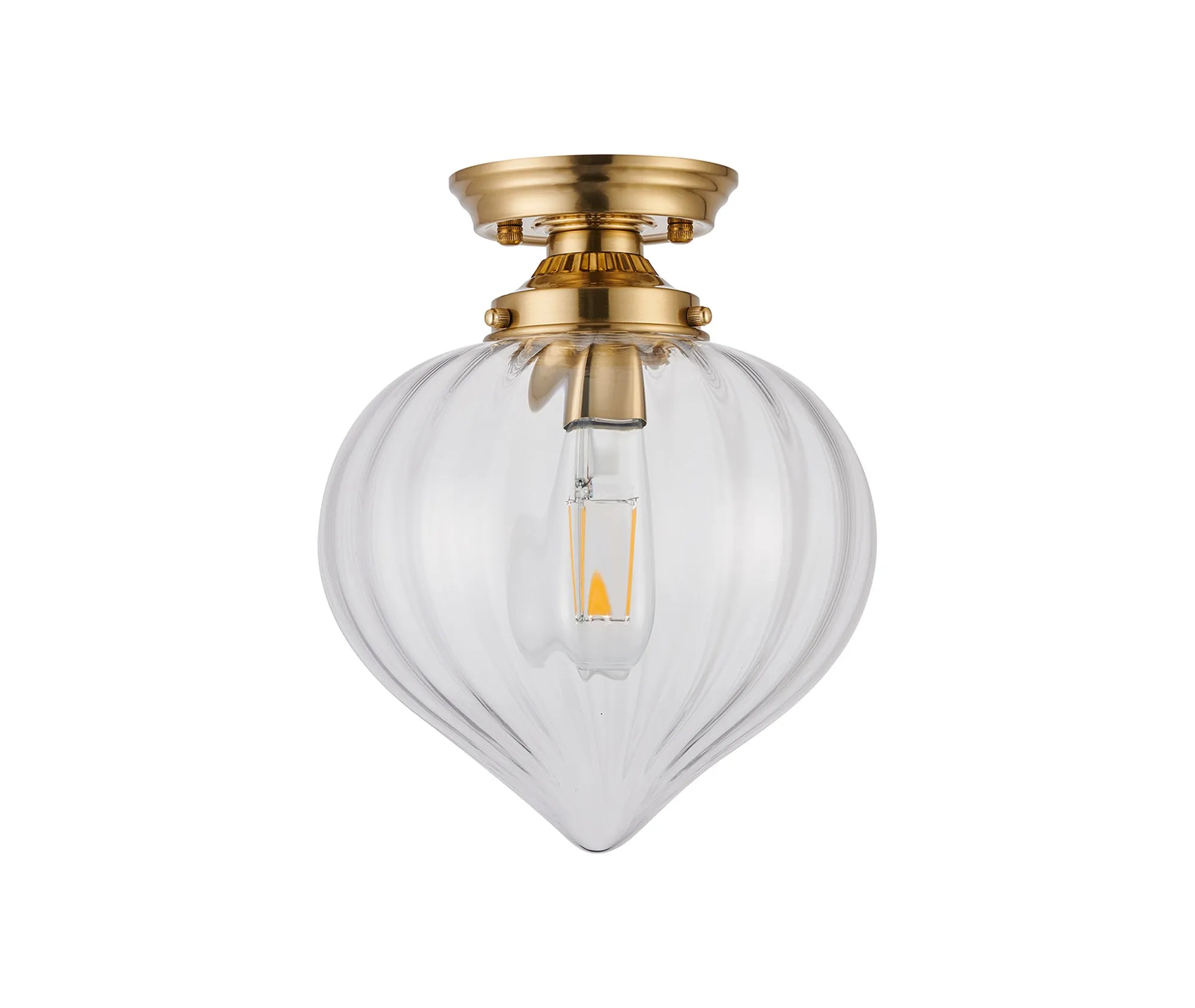 Grove Flush Ceiling Light with Flower Bud Shade - Brass & Clear