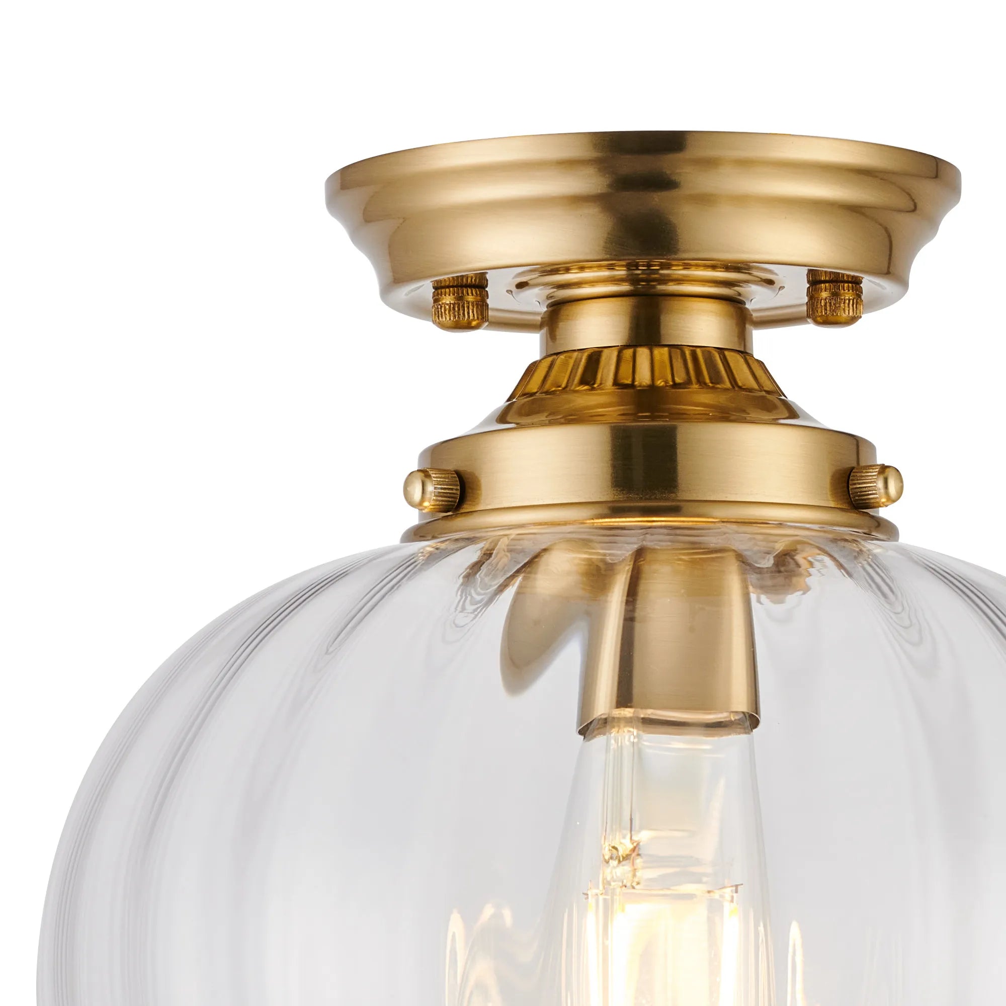 Grove Flush Ceiling Light with Flower Bud Shade - Brass & Clear