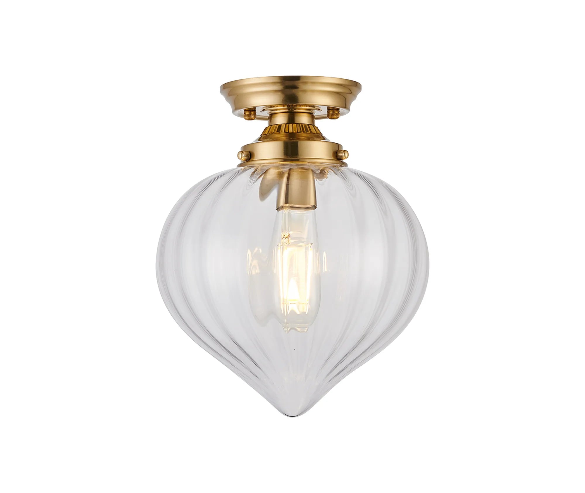 Grove Flush Ceiling Light with Flower Bud Shade - Brass & Clear
