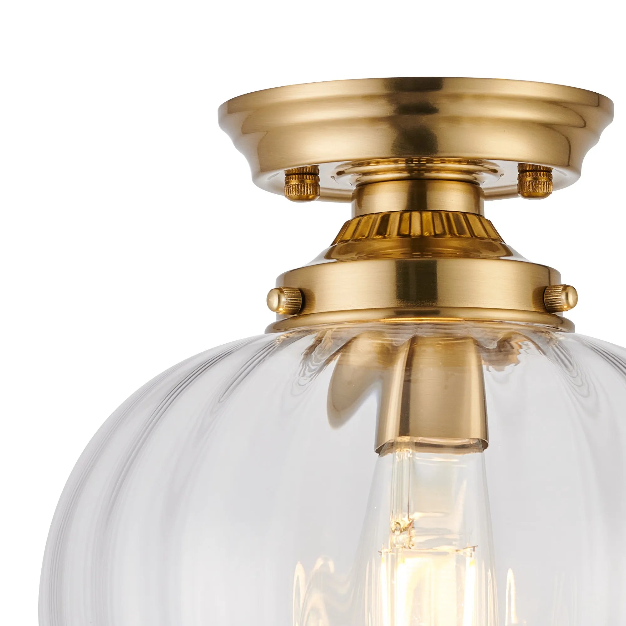 Grove Flush Ceiling Light with Flower Bud Shade - Brass & Iridescent Faded