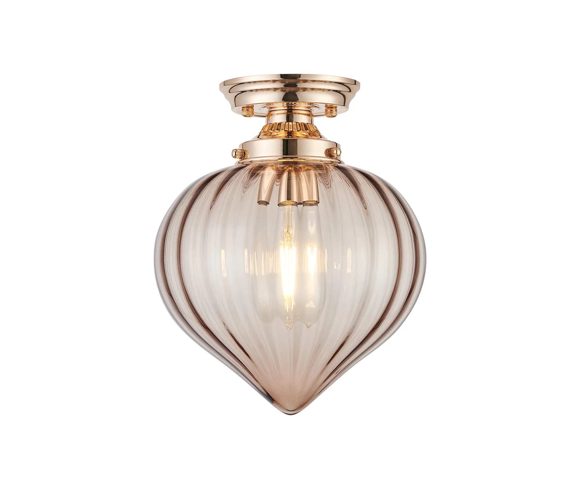 Grove Flush Ceiling Light with Flower Bud Shade - French Gold & Cognac