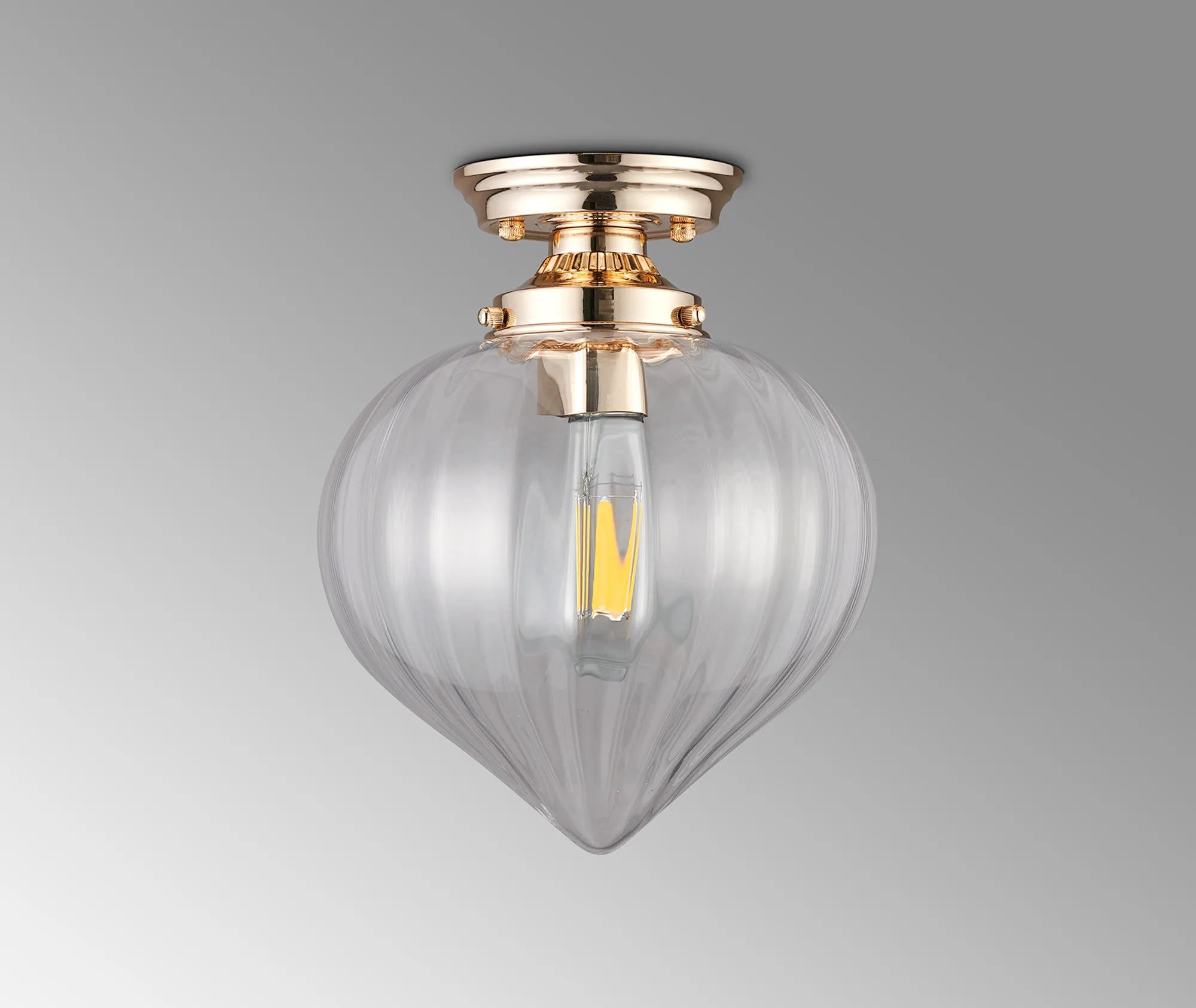Grove Flush Ceiling Light with Flower Bud Shade - French Gold & Clear