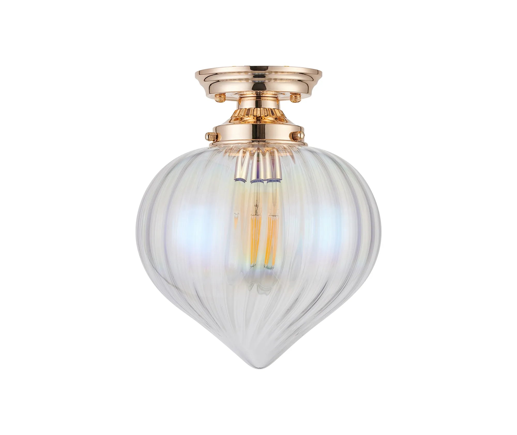 Grove Flush Ceiling Light with Flower Bud Shade - French Gold & Iridescent Faded