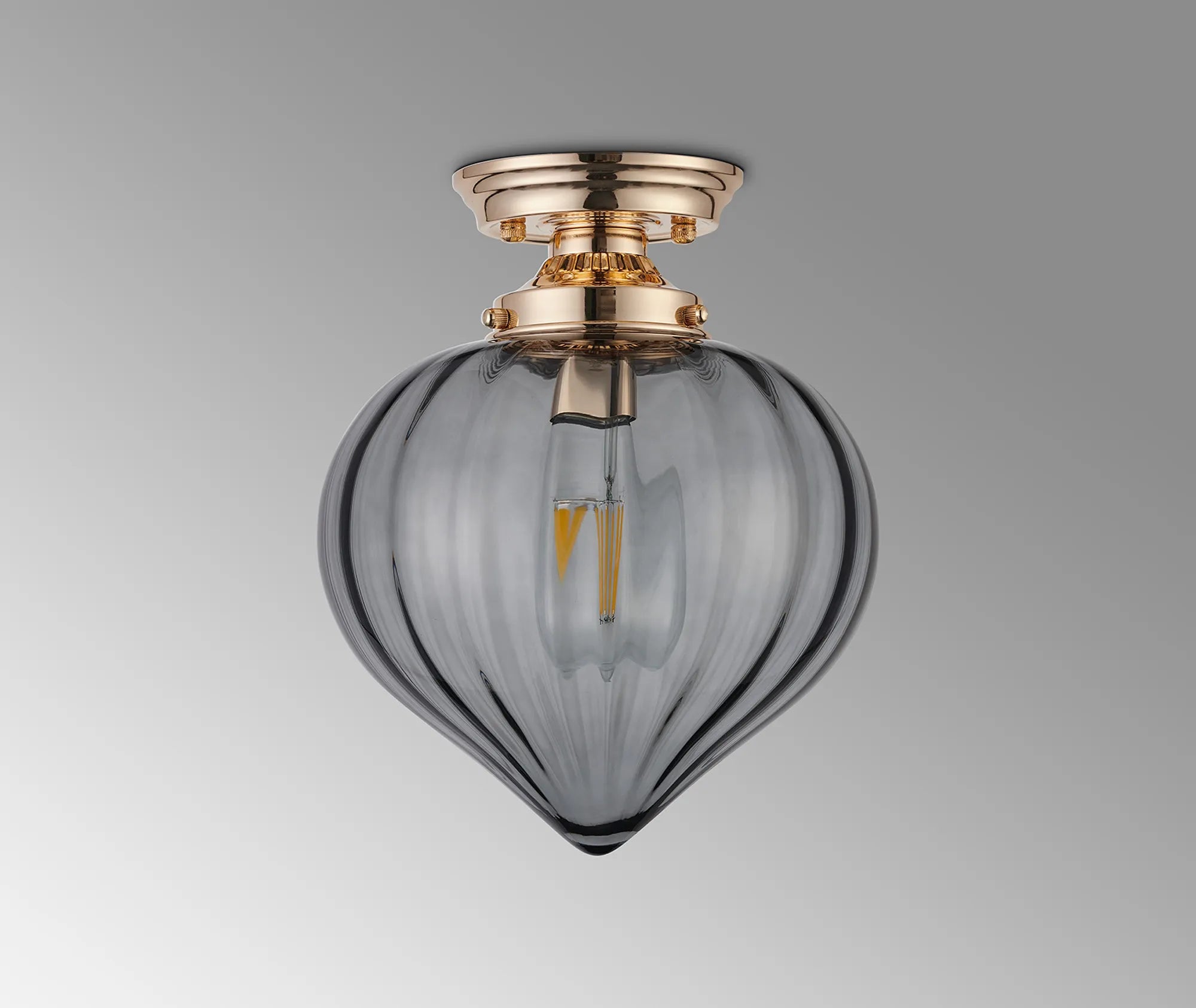 Grove Flush Ceiling Light with Flower Bud Shade - French Gold & Smoke