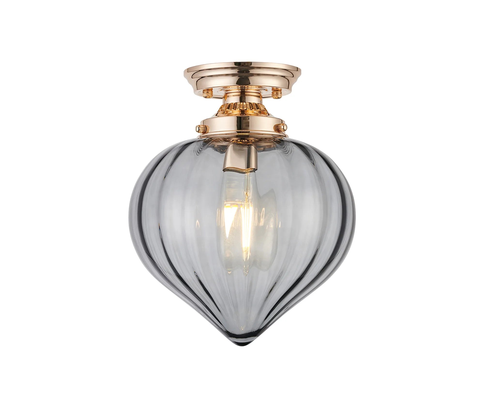 Grove Flush Ceiling Light with Flower Bud Shade - French Gold & Smoke