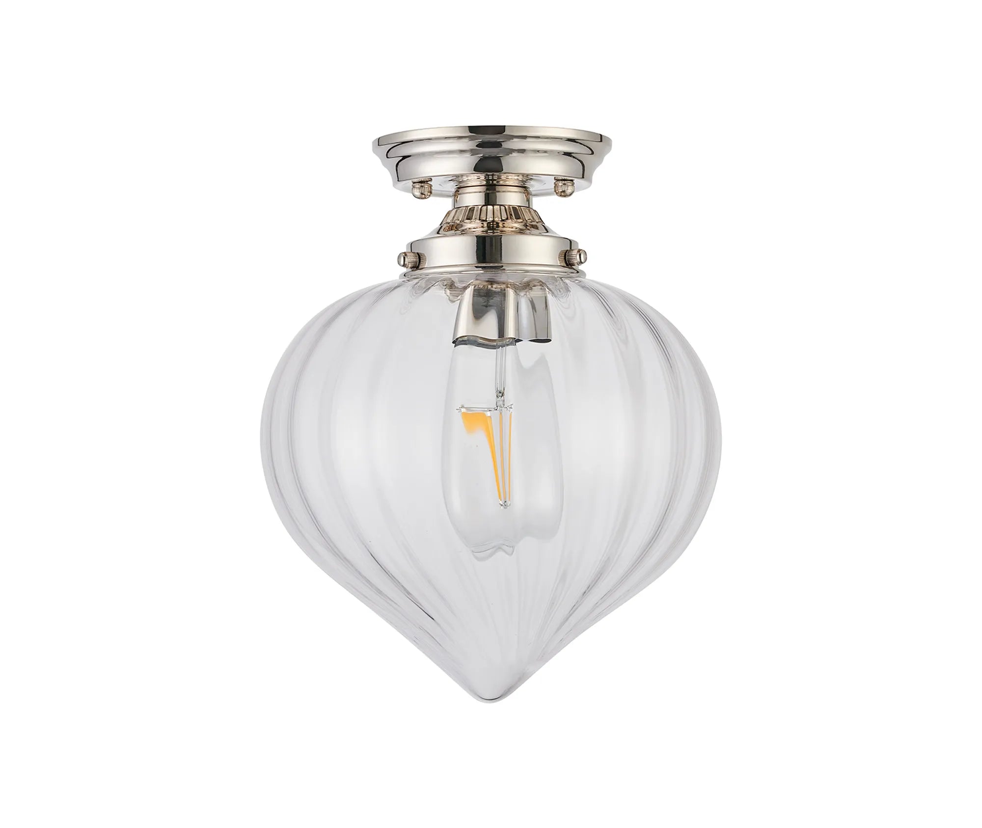 Grove Flush Ceiling Light with Flower Bud Shade - Polished Nickel & Clear