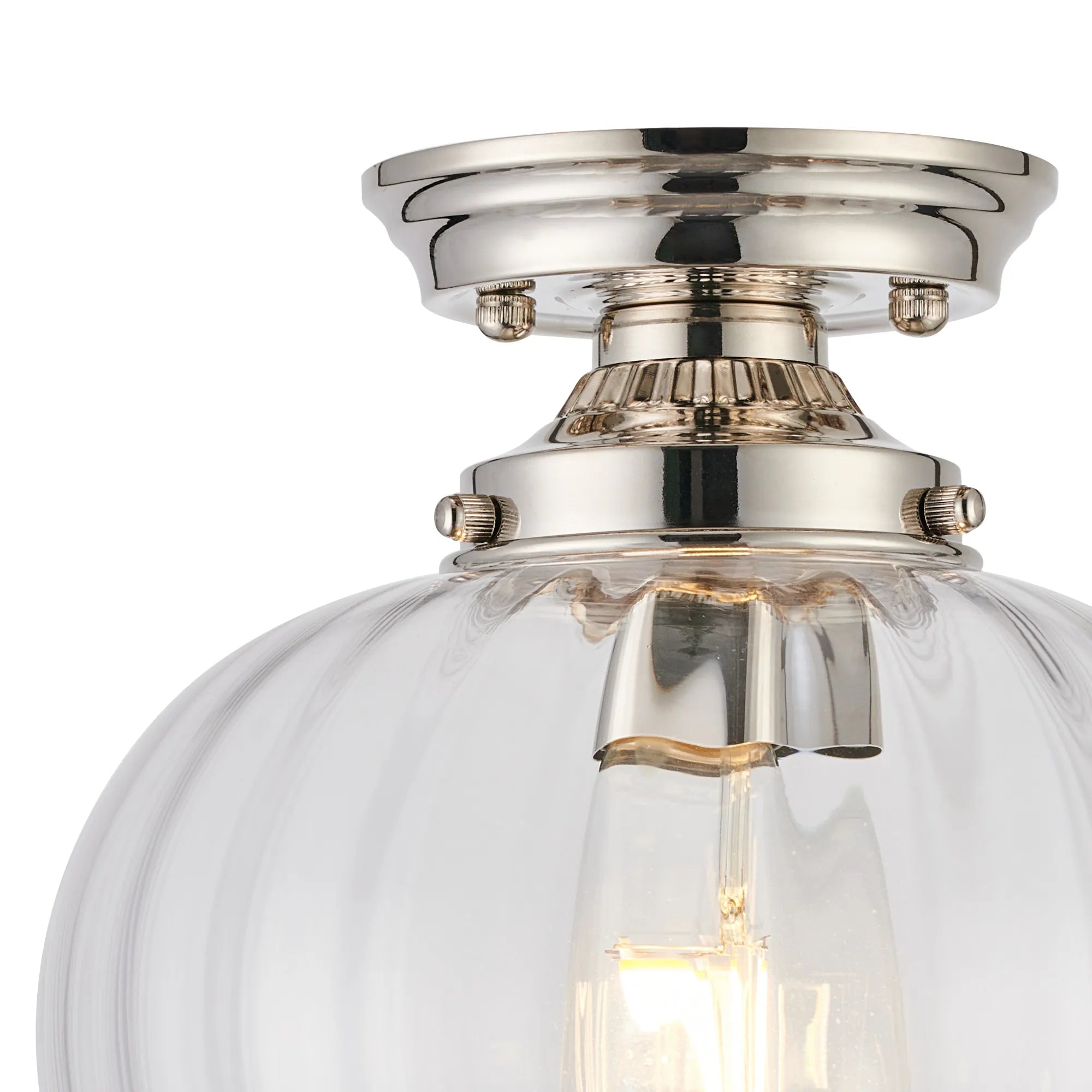 Grove Flush Ceiling Light with Flower Bud Shade - Polished Nickel & Clear