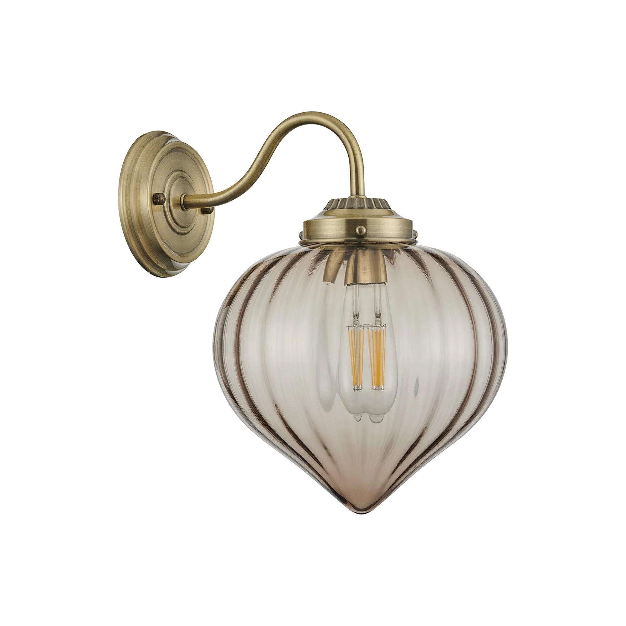Grove Wall Light with Flower Bud Shade - Antique Brass & Cognac