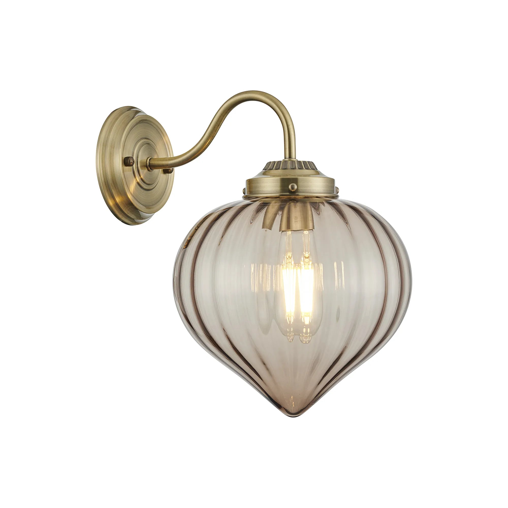 Grove Wall Light with Flower Bud Shade - Antique Brass & Cognac