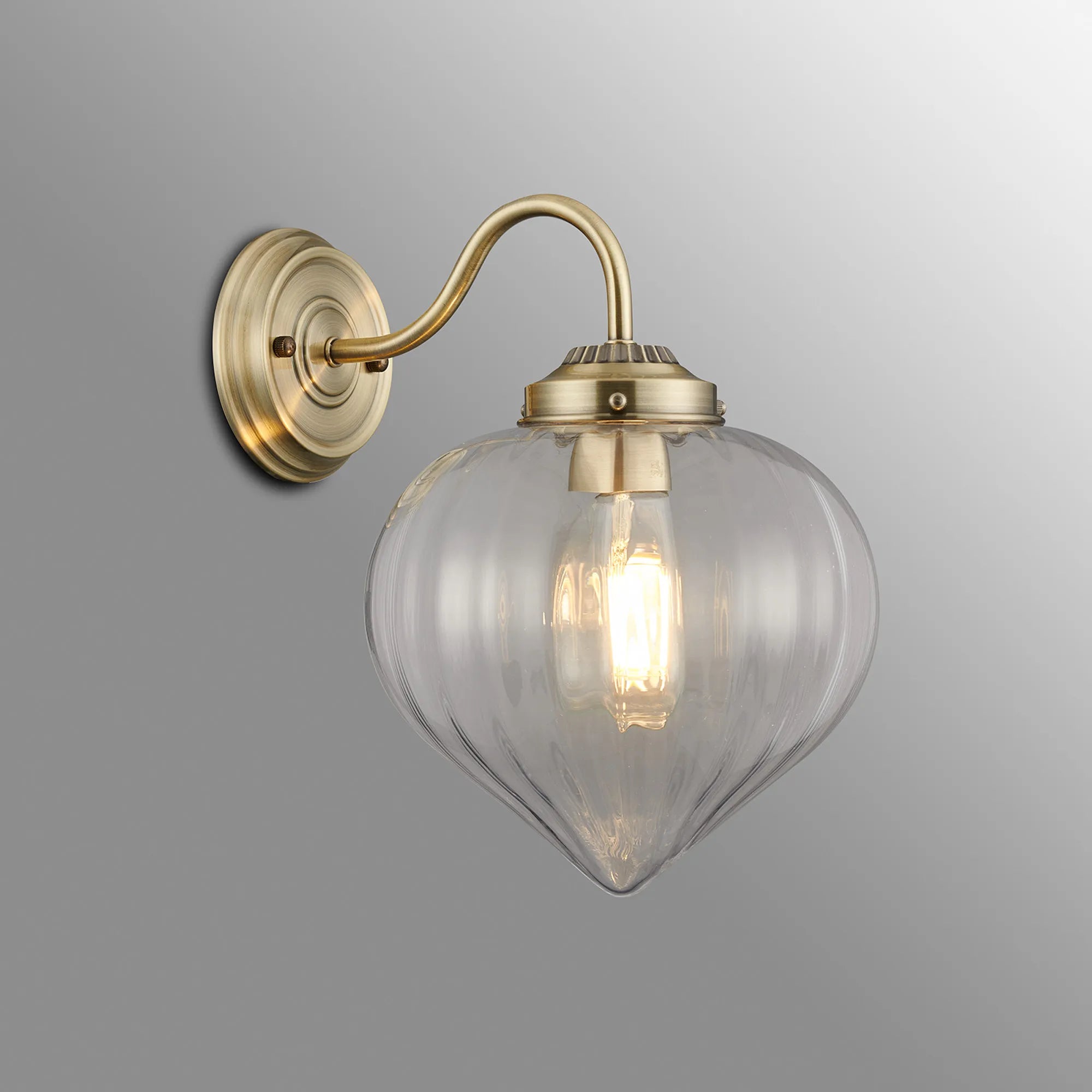 Grove Wall Light with Flower Bud Shade - Antique Brass & Clear