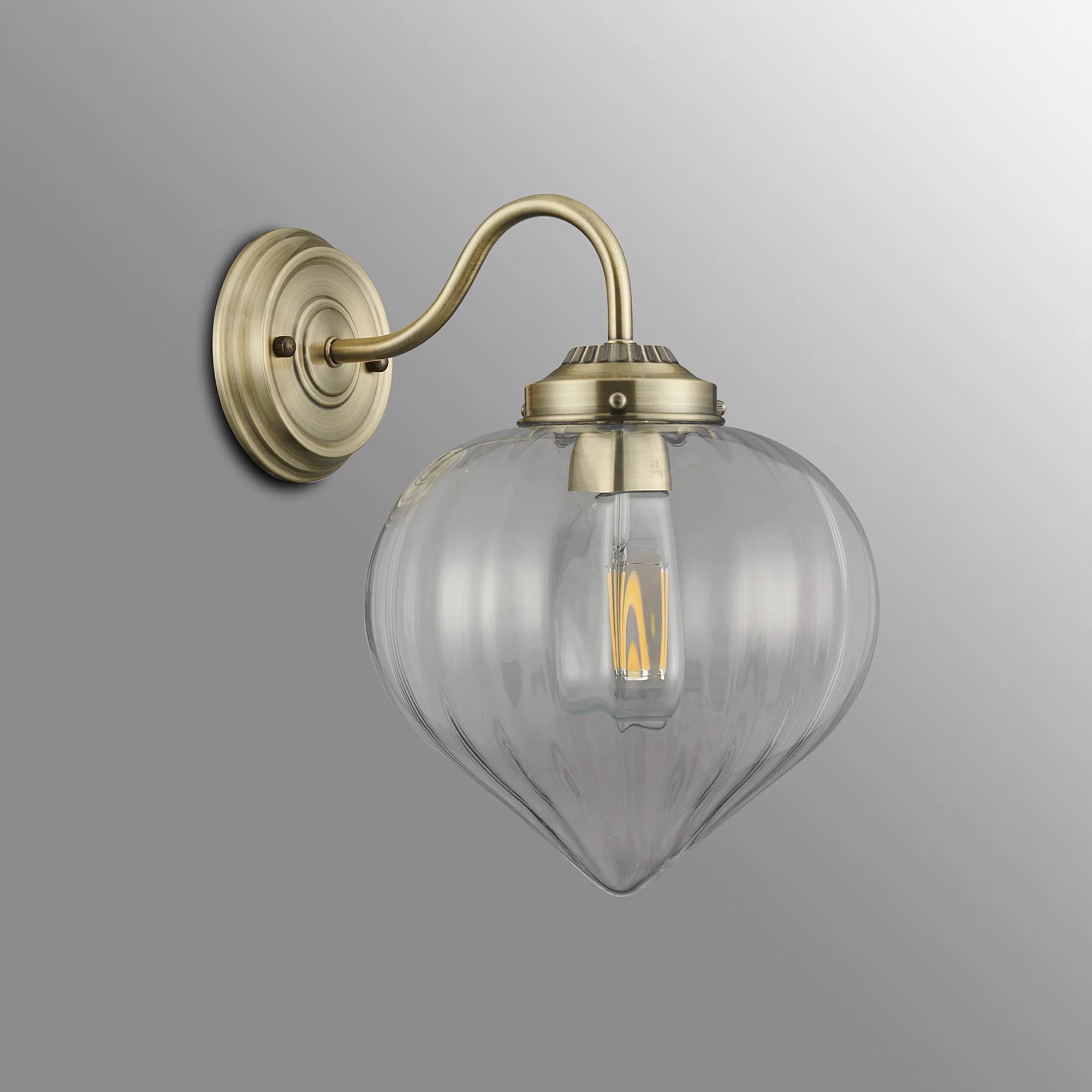 Grove Wall Light with Flower Bud Shade - Antique Brass & Clear
