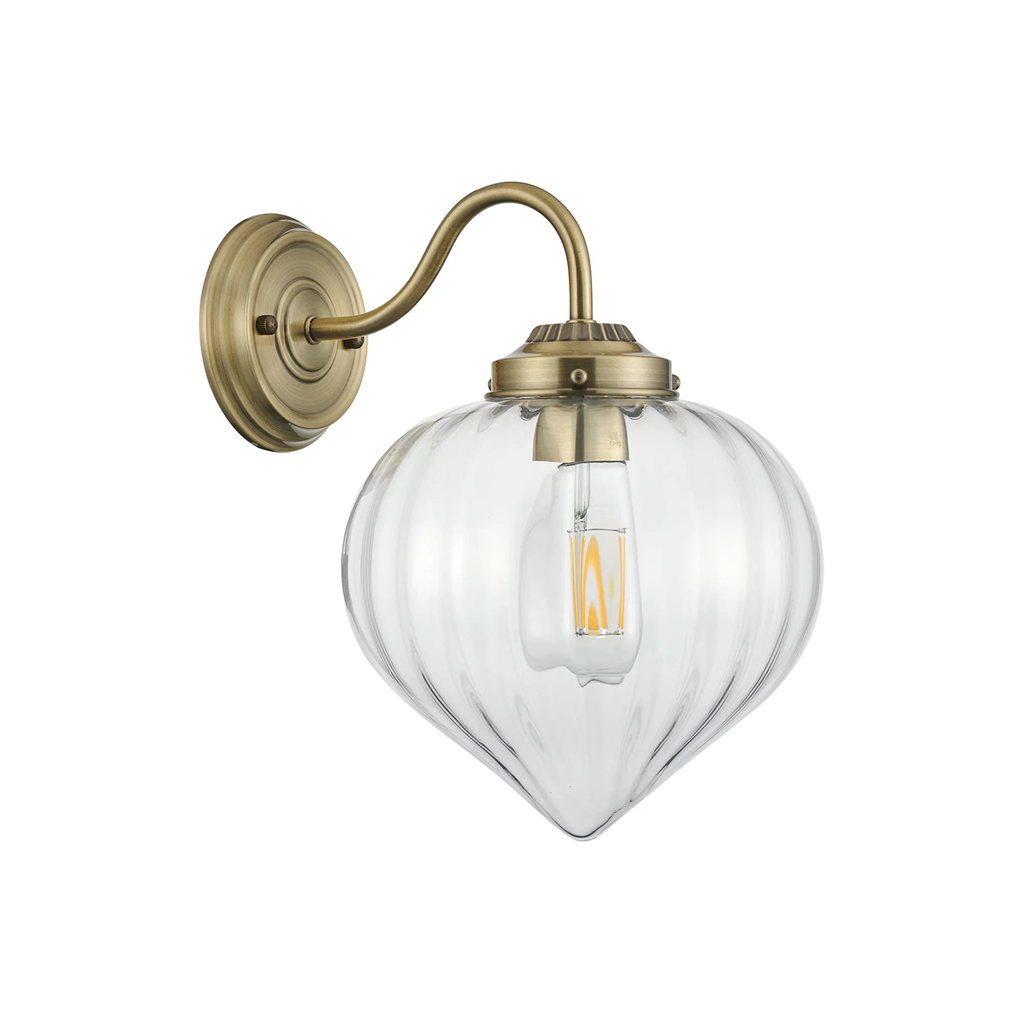 Grove Wall Light with Flower Bud Shade - Antique Brass & Clear