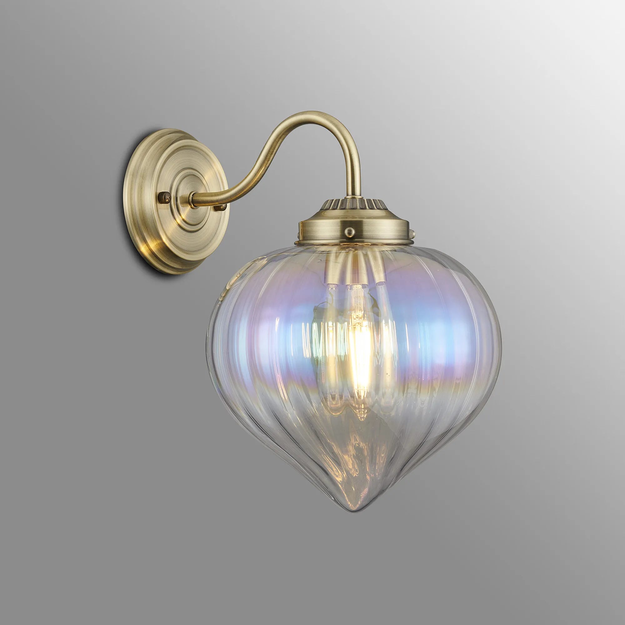 Grove Wall Light with Flower Bud Shade - Antique Brass & Iridescent Faded