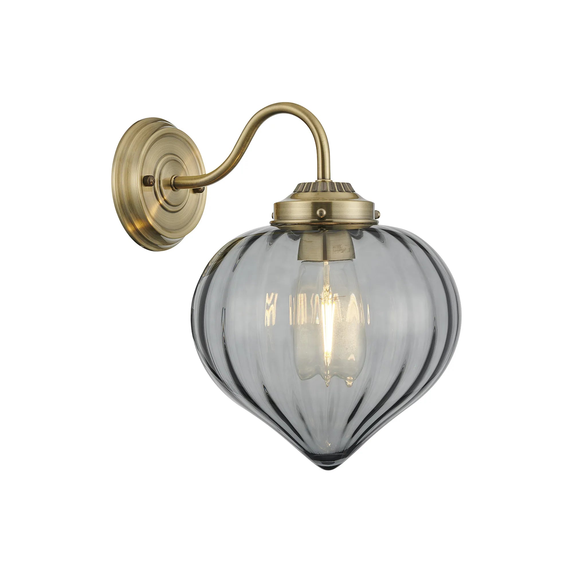 Grove Wall Light with Flower Bud Shade - Antique Brass & Smoke
