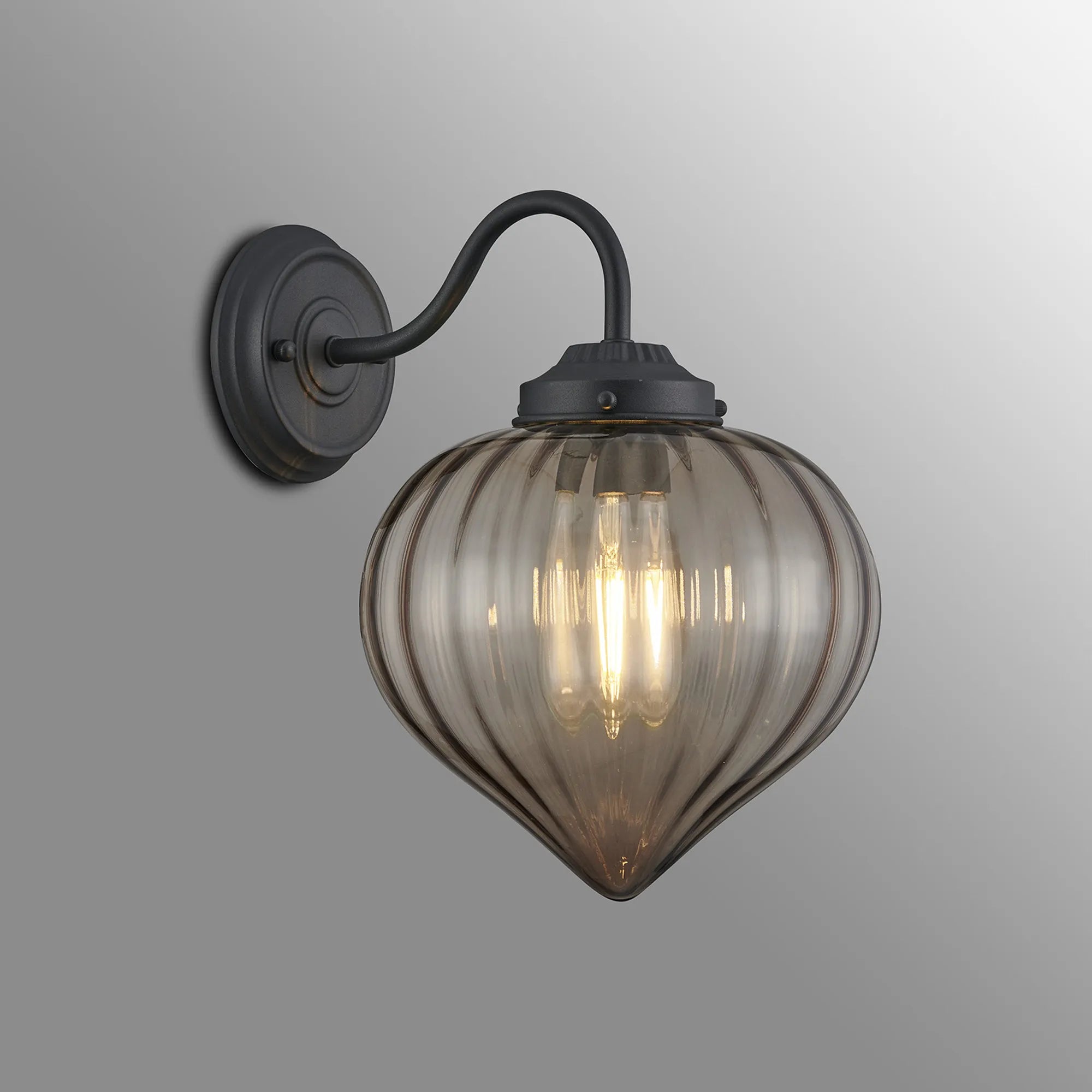 Grove Wall Light with Flower Bud Shade - Satin Black & Cognac