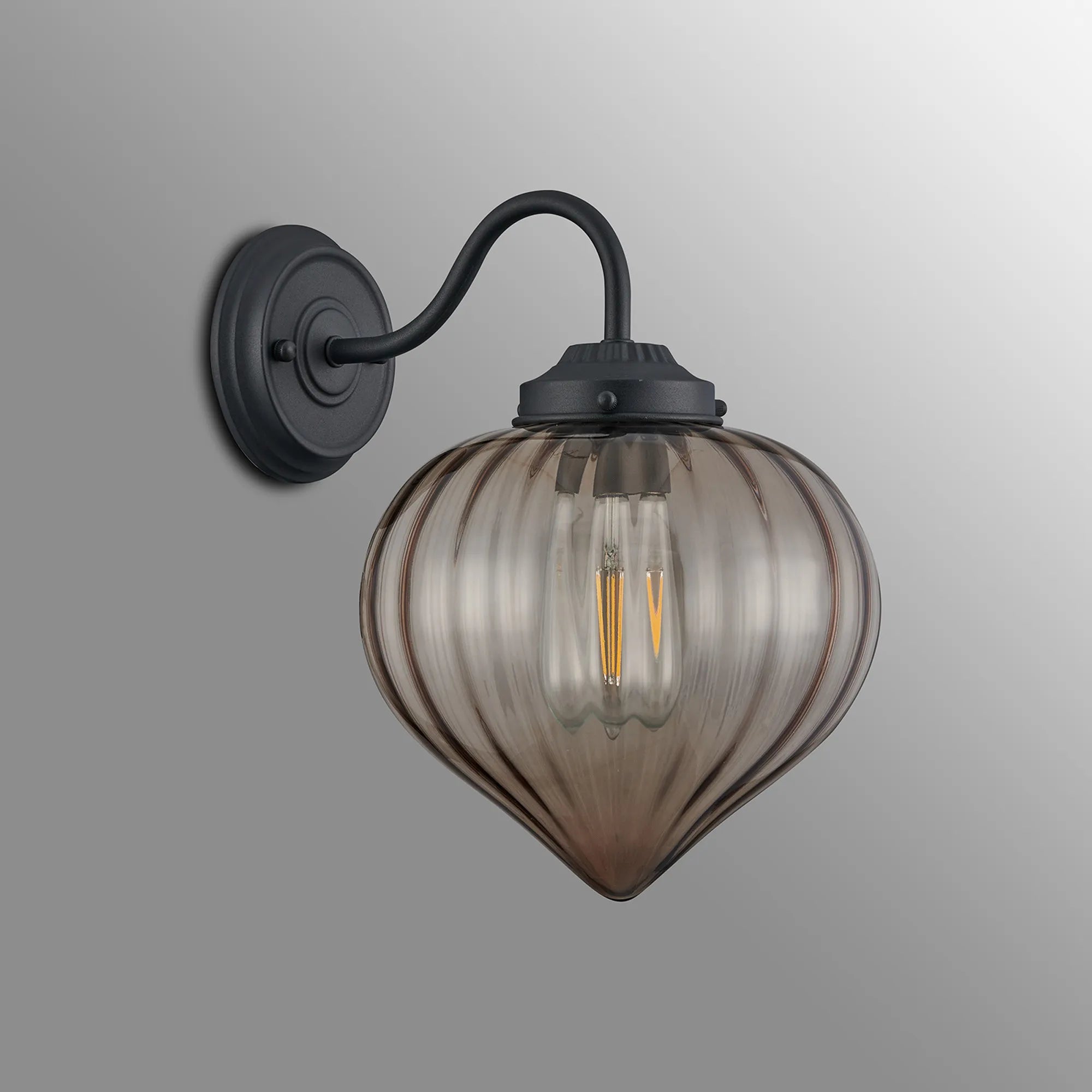 Grove Wall Light with Flower Bud Shade - Satin Black & Cognac