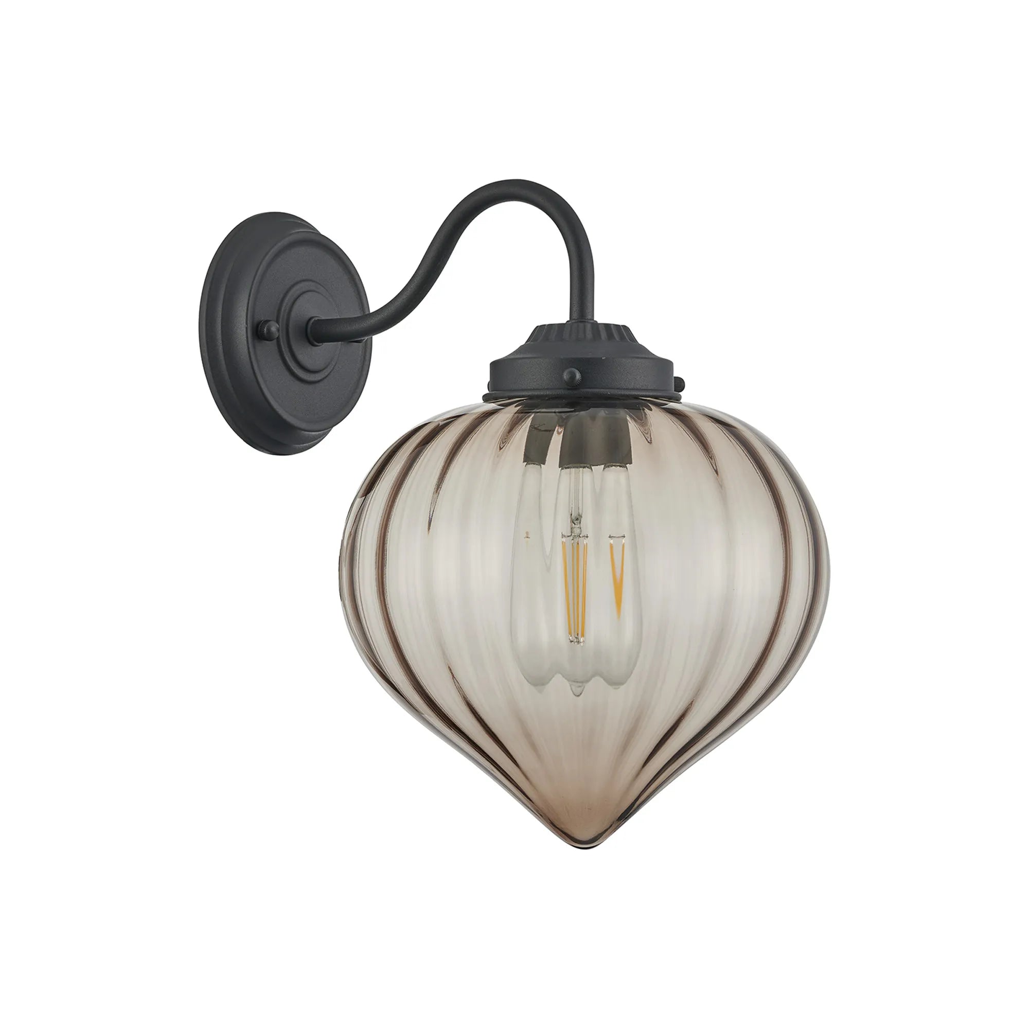 Grove Wall Light with Flower Bud Shade - Satin Black & Cognac