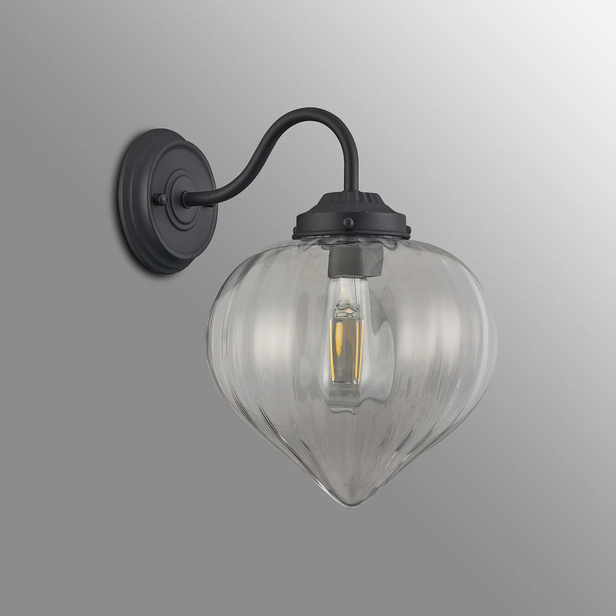 Grove Wall Light with Flower Bud Shade - Satin Black & Clear